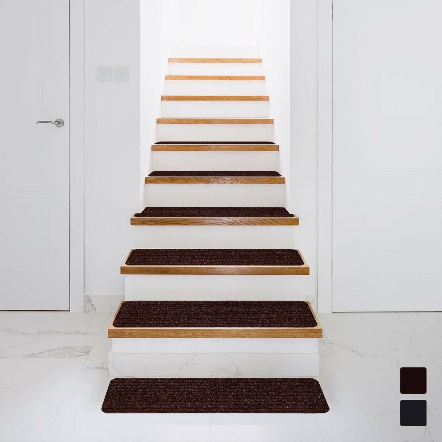15 Pieces 30 x 8 Inch Slip Resistant Soft Stair Treads Carpet-Black