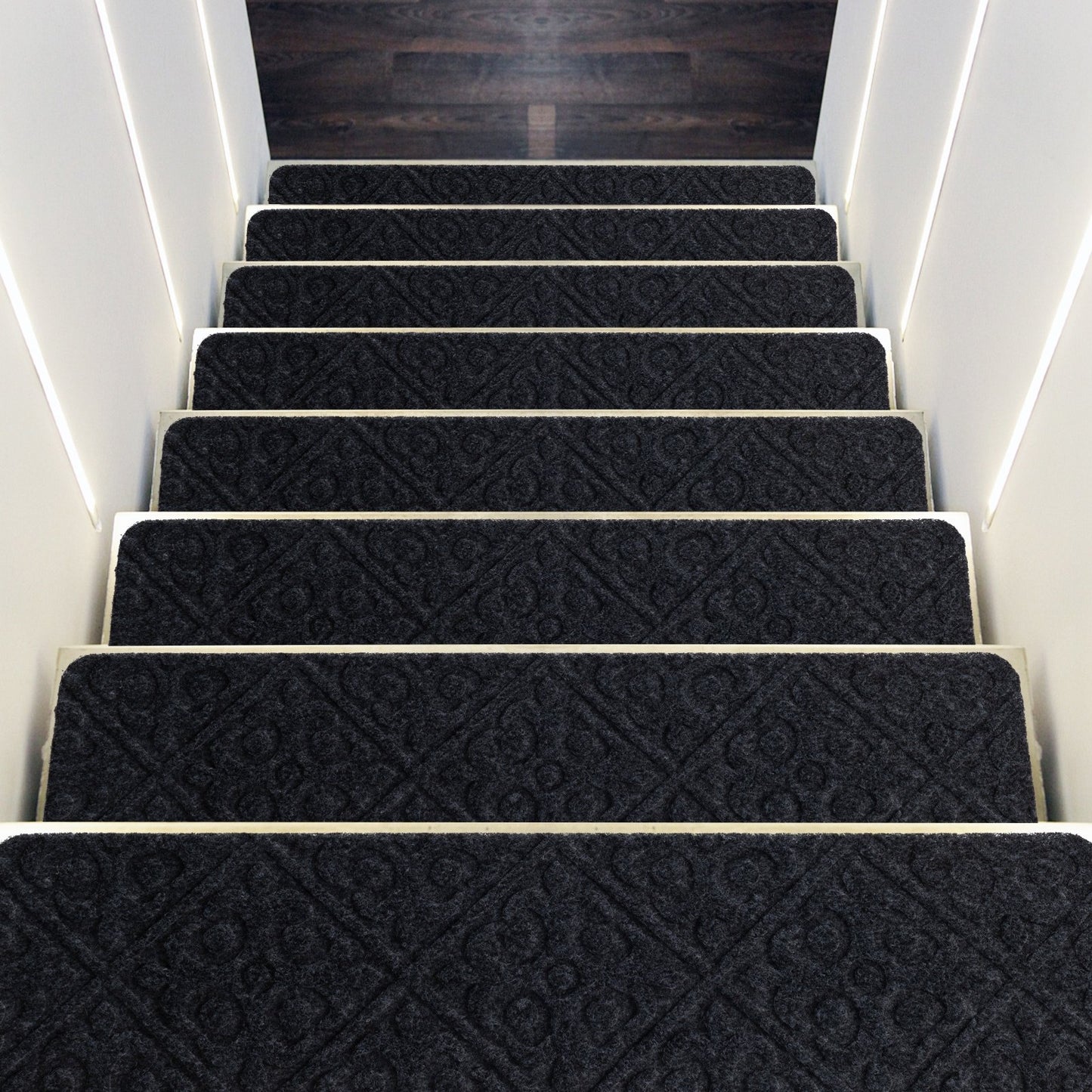 15Pcs Indoor Non-Slip Stair Carpet Mats for Wooden Steps-Brown