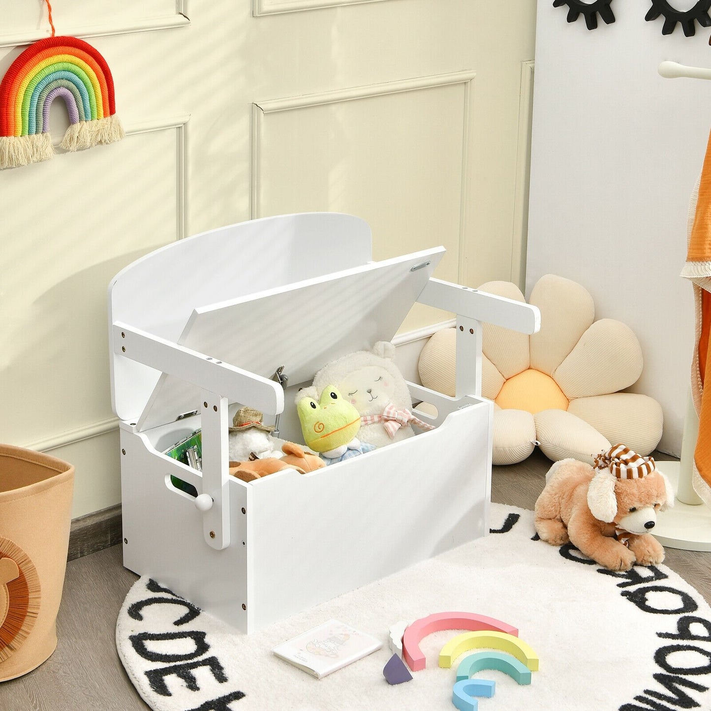 3-in-1 Kids Convertible Storage Bench Wood Activity Table and Chair Set-Gray