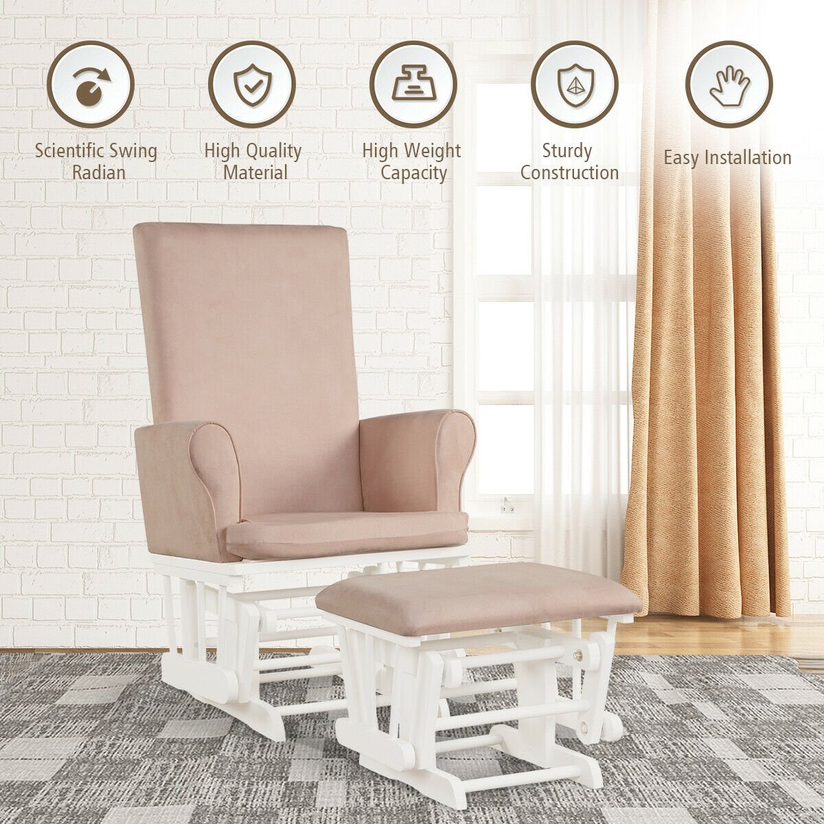 Baby Nursery Relax Rocker Rocking Chair Glider & Ottoman Set-Coffee