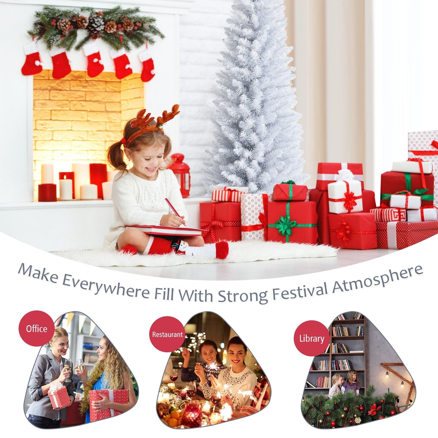Slim Artificial Christmas Pencil Tree with PVC Needles and Folding Metal Stand-5'