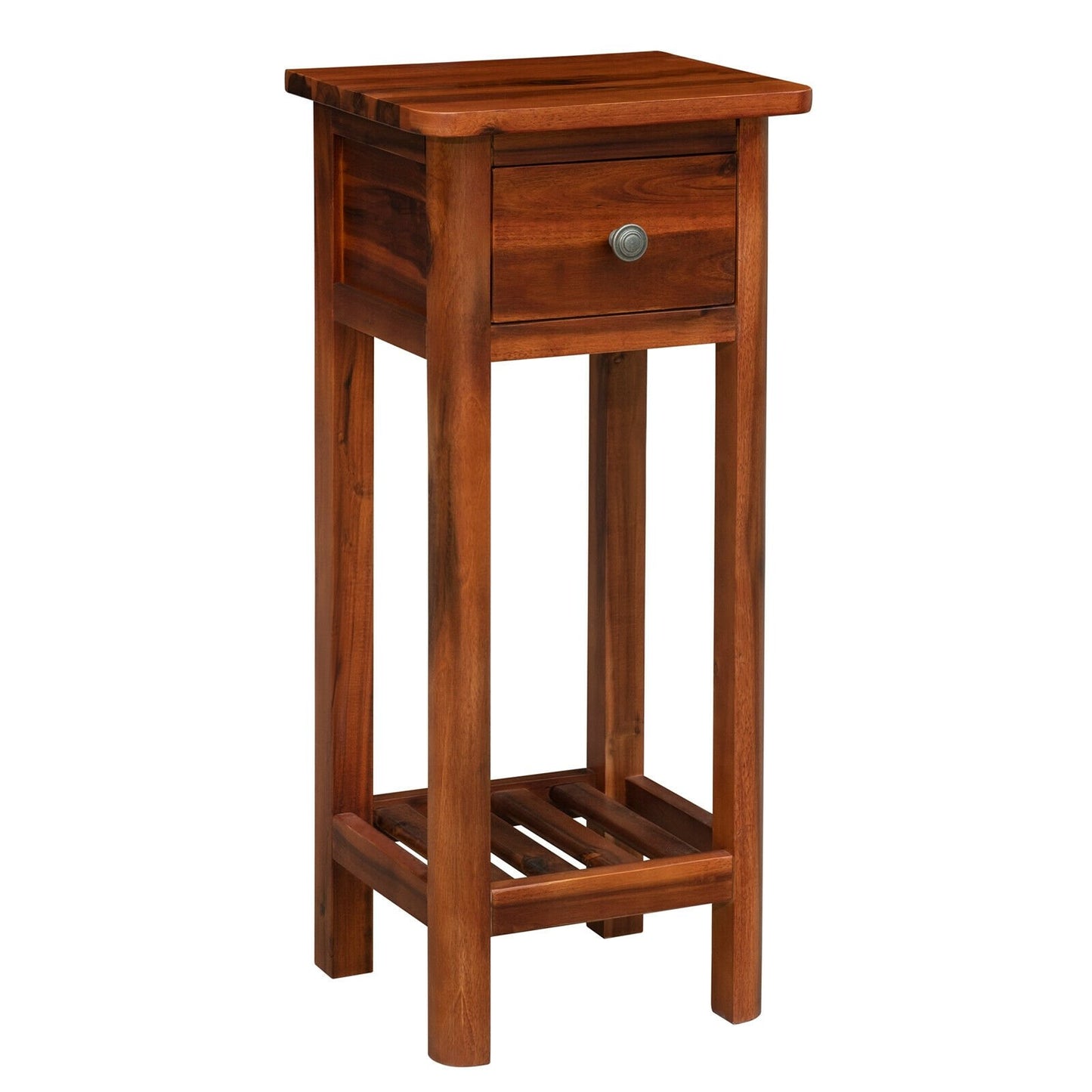 2 Tier Slim Nightstand Bedside Table with Drawer Shelf-Black