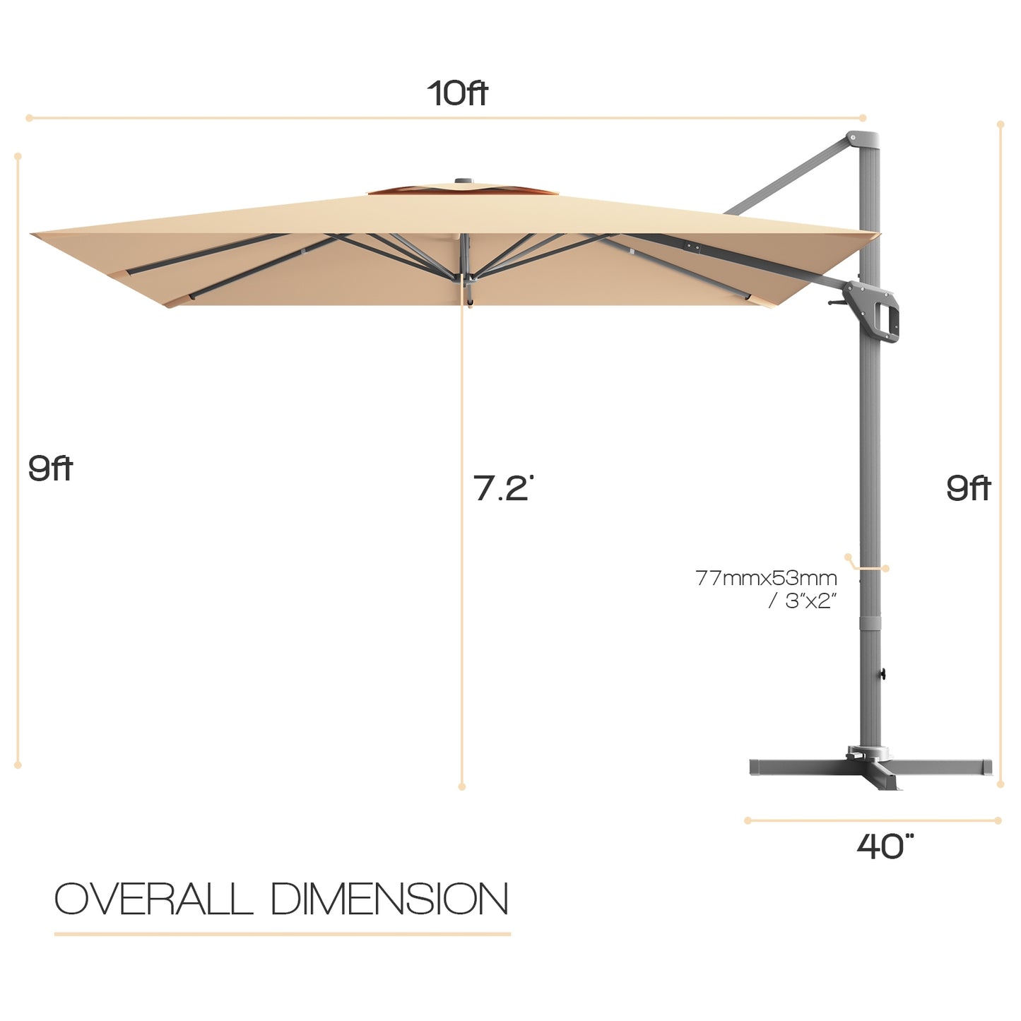 10 x 10 Feet Patio Offset Cantilever Umbrella with Aluminum 360-degree Rotation Tilt-Beige