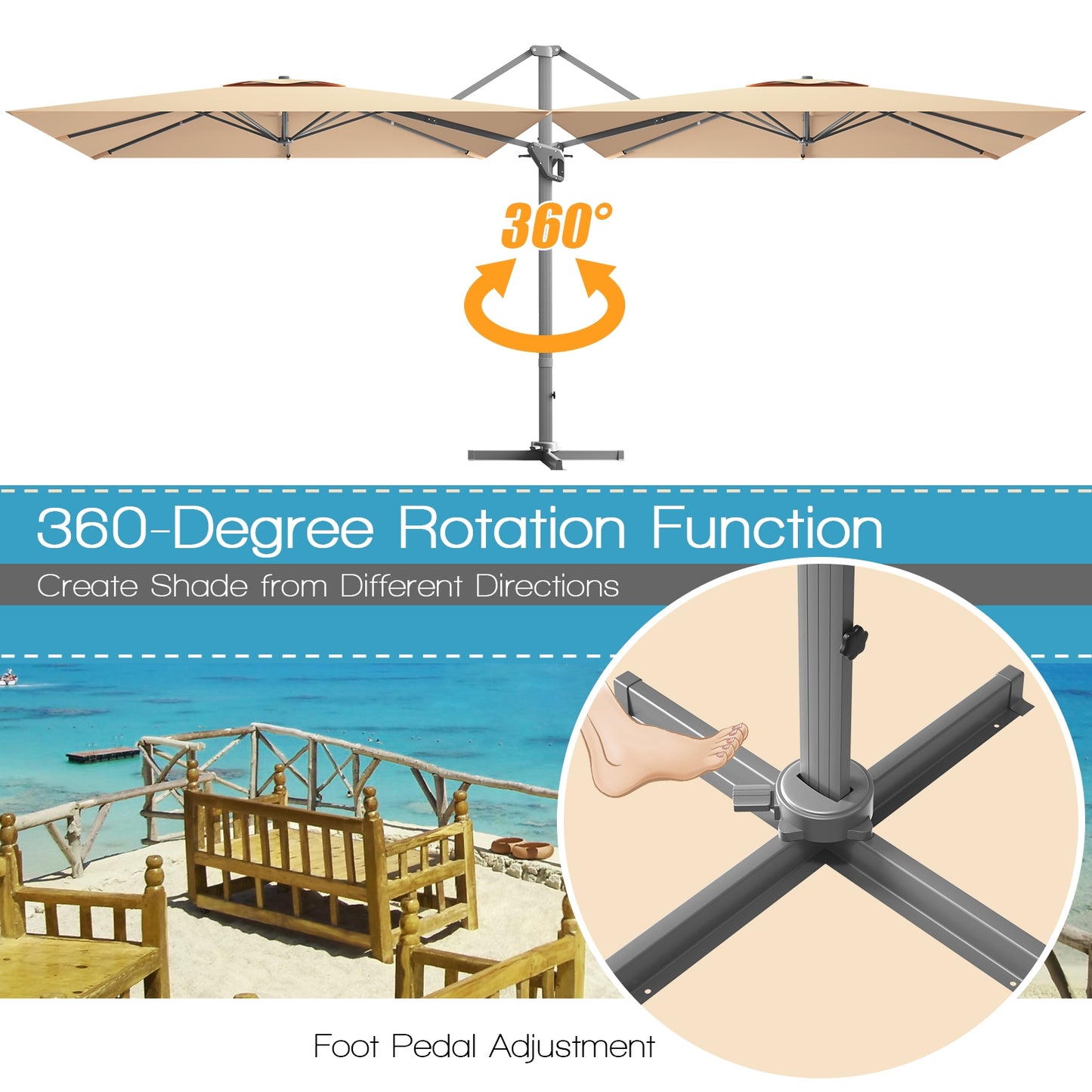 10 x 10 Feet Patio Offset Cantilever Umbrella with Aluminum 360-degree Rotation Tilt-Beige