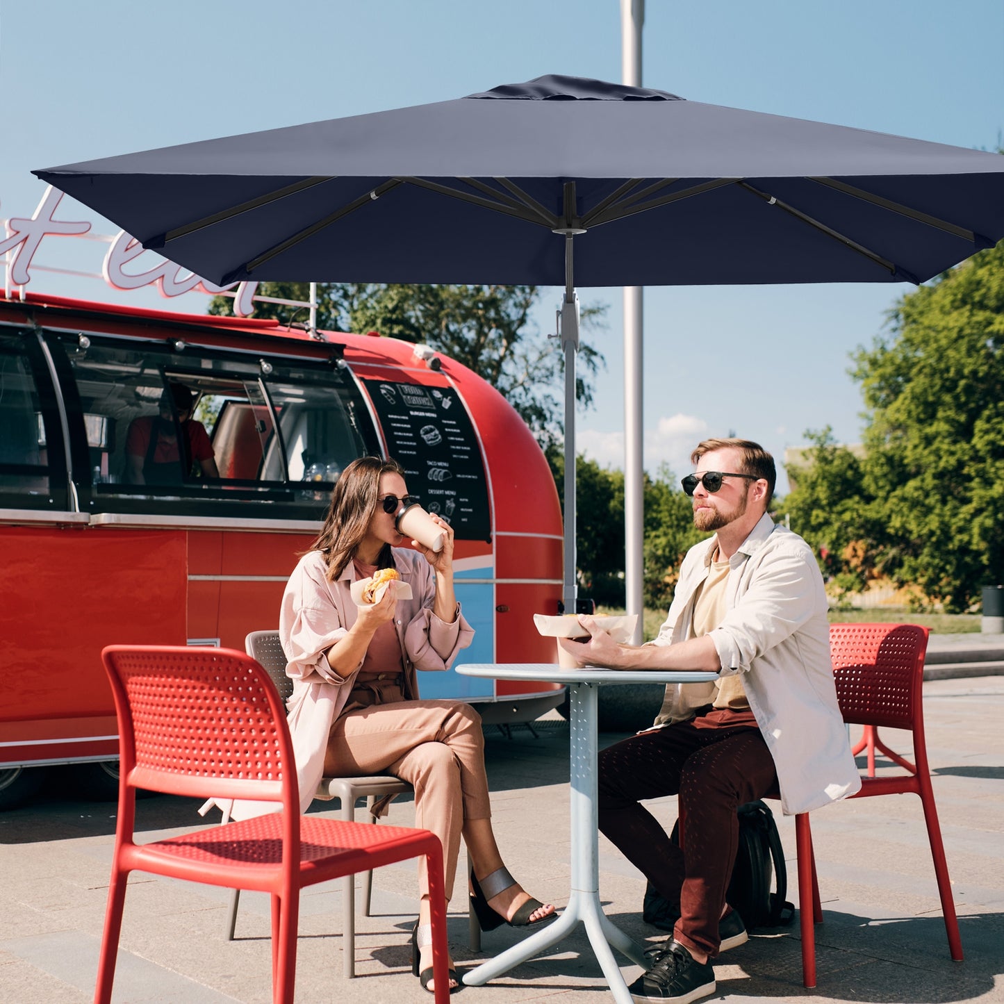 10 x 10 Feet Patio Offset Cantilever Umbrella with Aluminum 360-degree Rotation Tilt-Navy