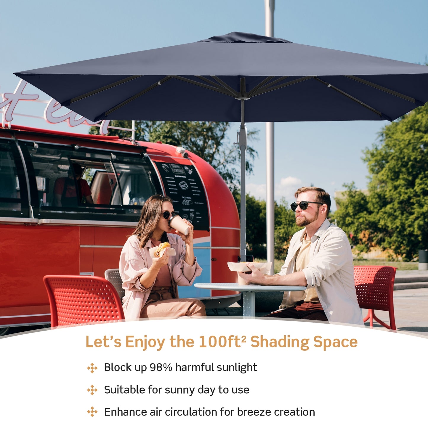 10 x 10 Feet Patio Offset Cantilever Umbrella with Aluminum 360-degree Rotation Tilt-Navy