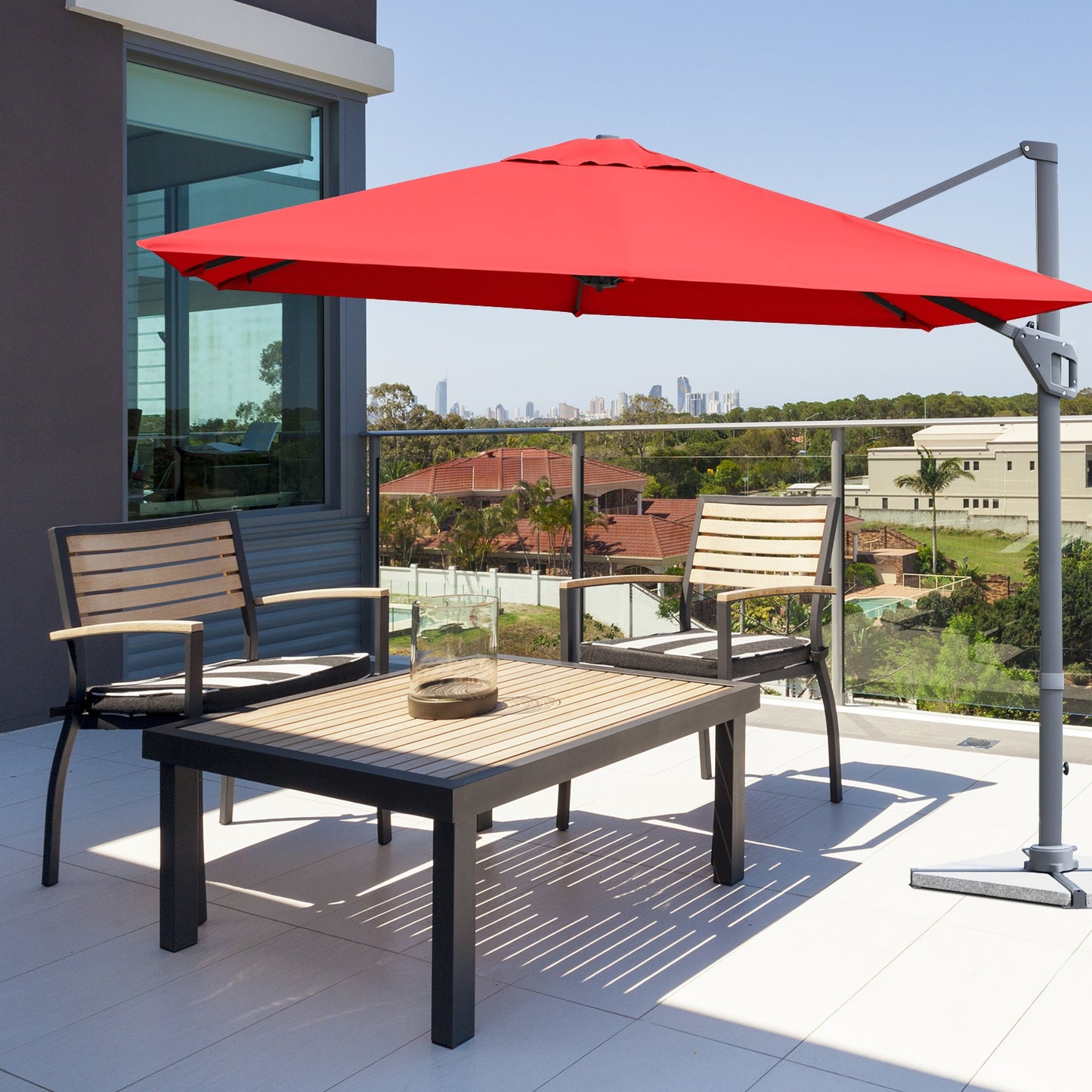 10 x 10 Feet Patio Offset Cantilever Umbrella with Aluminum 360-degree Rotation Tilt-Orange