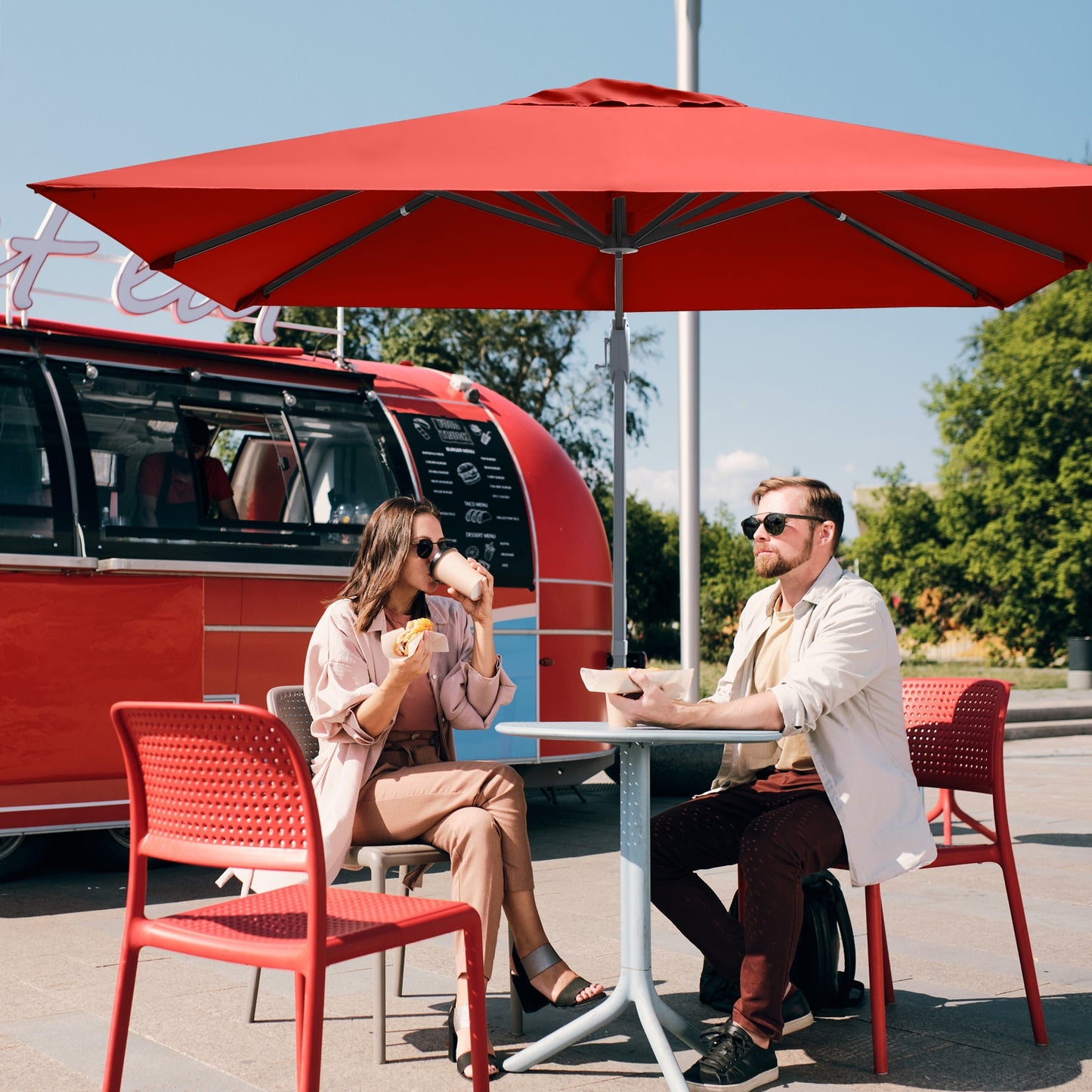 10 x 10 Feet Patio Offset Cantilever Umbrella with Aluminum 360-degree Rotation Tilt-Orange
