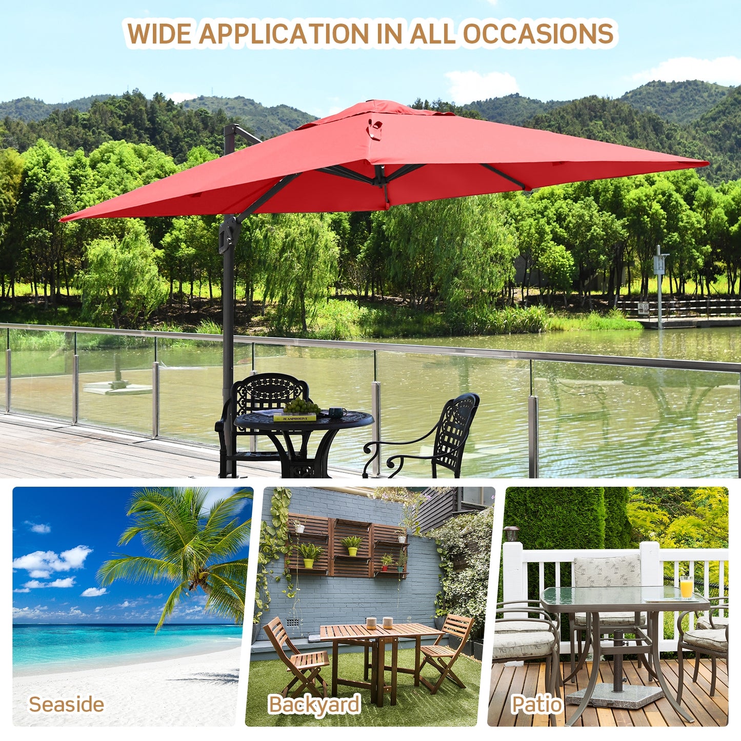 10 x 10 Feet Patio Offset Cantilever Umbrella with Aluminum 360-degree Rotation Tilt-Orange
