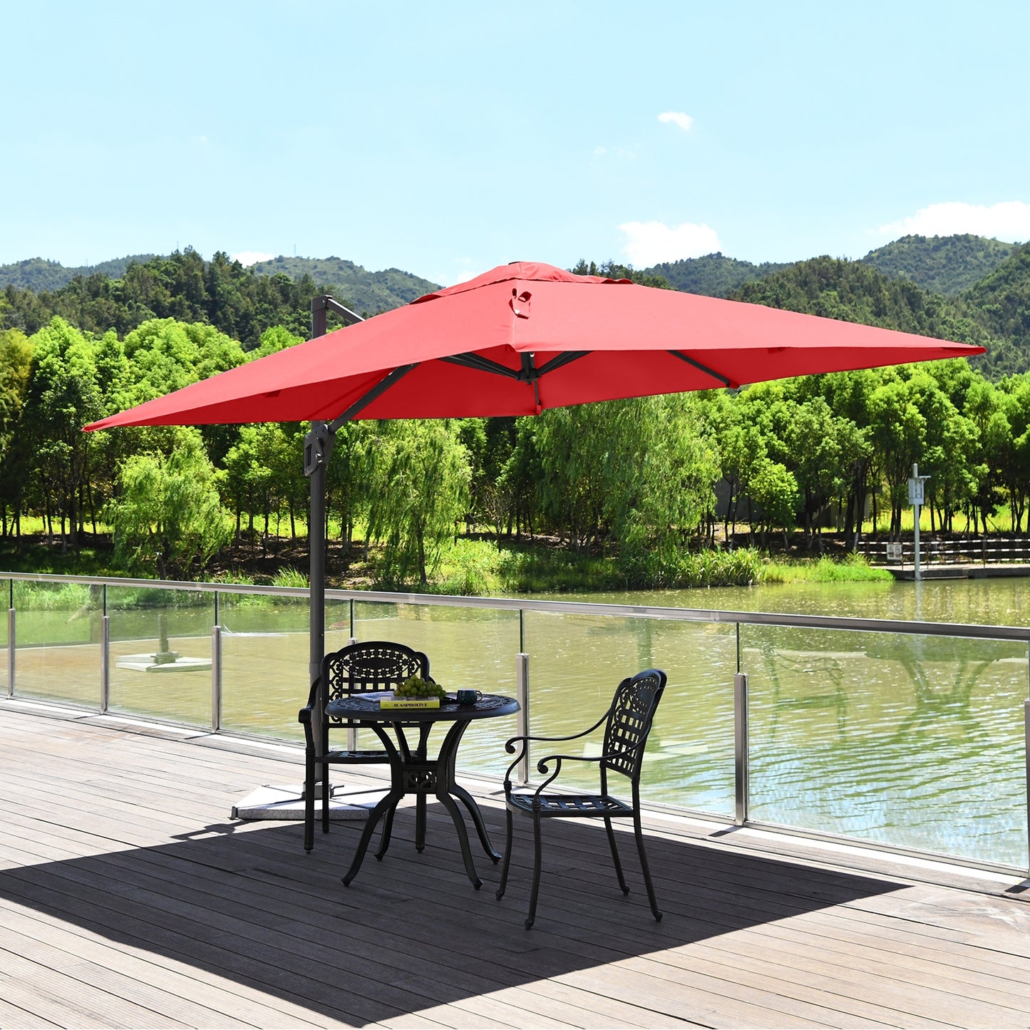 10 x 10 Feet Patio Offset Cantilever Umbrella with Aluminum 360-degree Rotation Tilt-Orange
