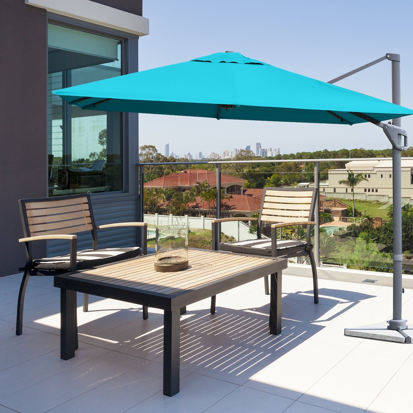 10 x 10 Feet Patio Offset Cantilever Umbrella with Aluminum 360-degree Rotation Tilt-Turquoise