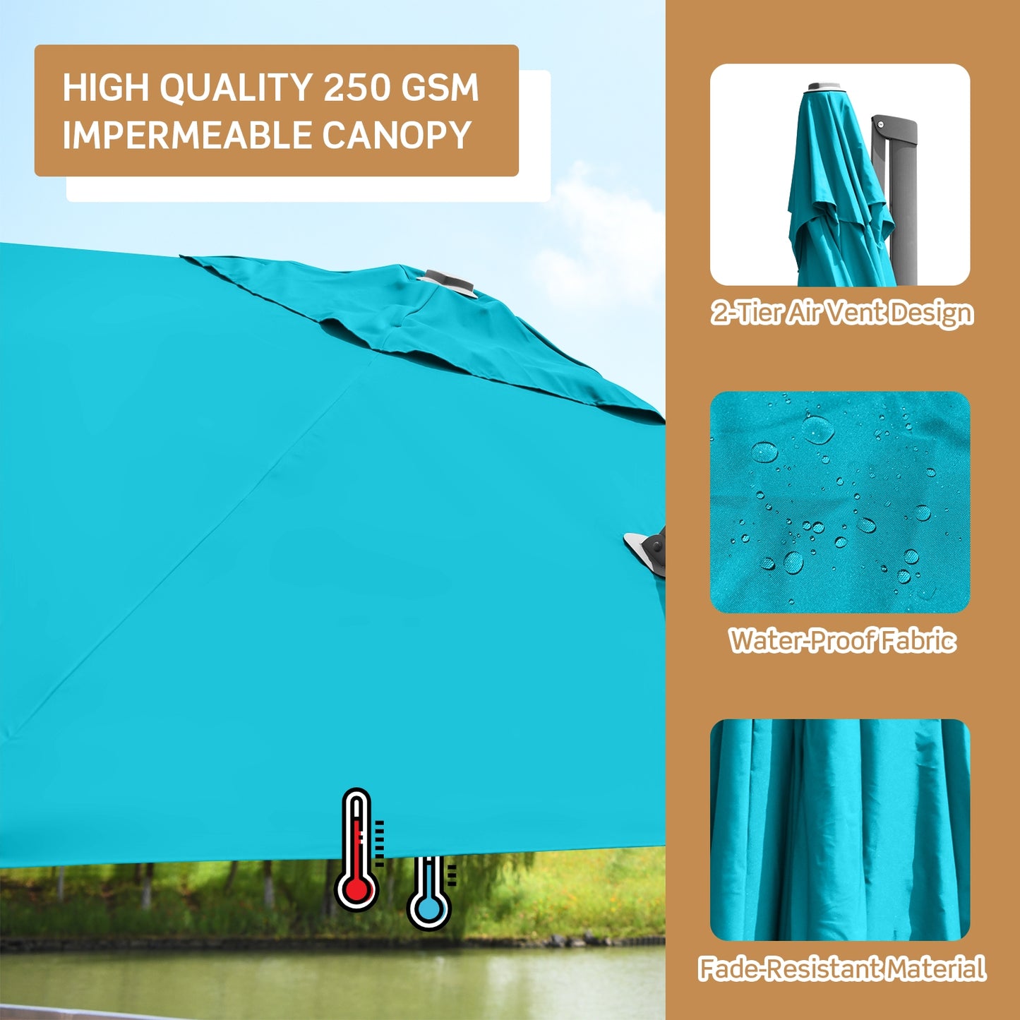 10 x 10 Feet Patio Offset Cantilever Umbrella with Aluminum 360-degree Rotation Tilt-Turquoise