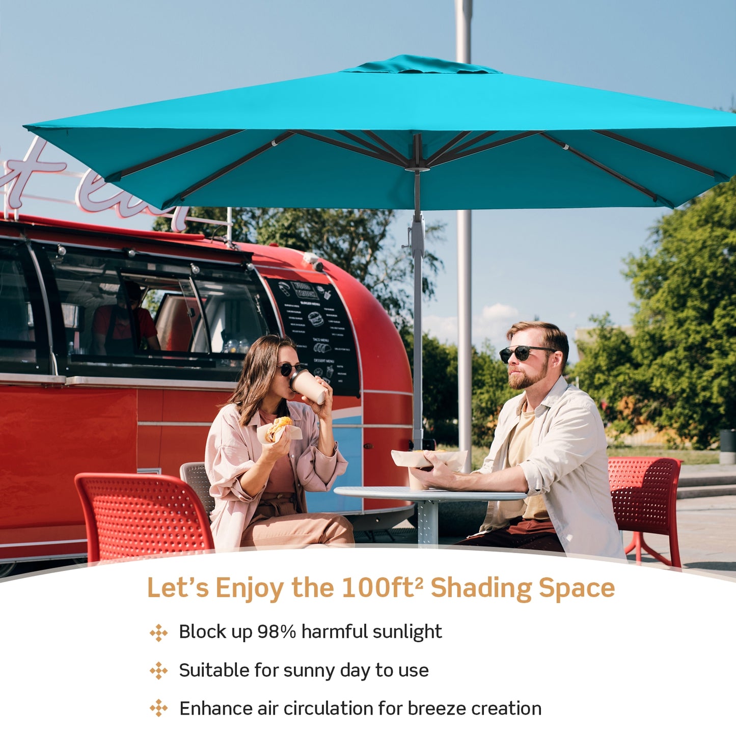 10 x 10 Feet Patio Offset Cantilever Umbrella with Aluminum 360-degree Rotation Tilt-Turquoise