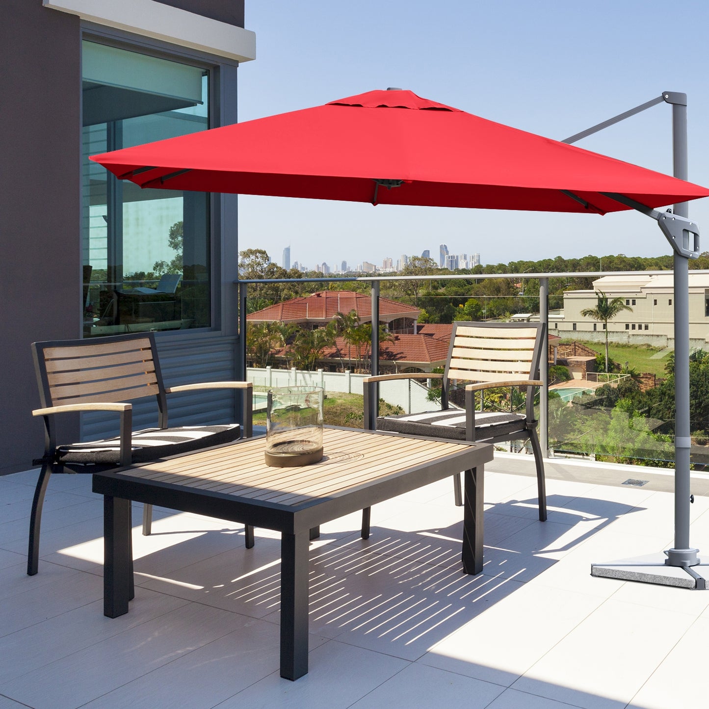10 x 10 Feet Patio Offset Cantilever Umbrella with Aluminum 360-degree Rotation Tilt-Wine