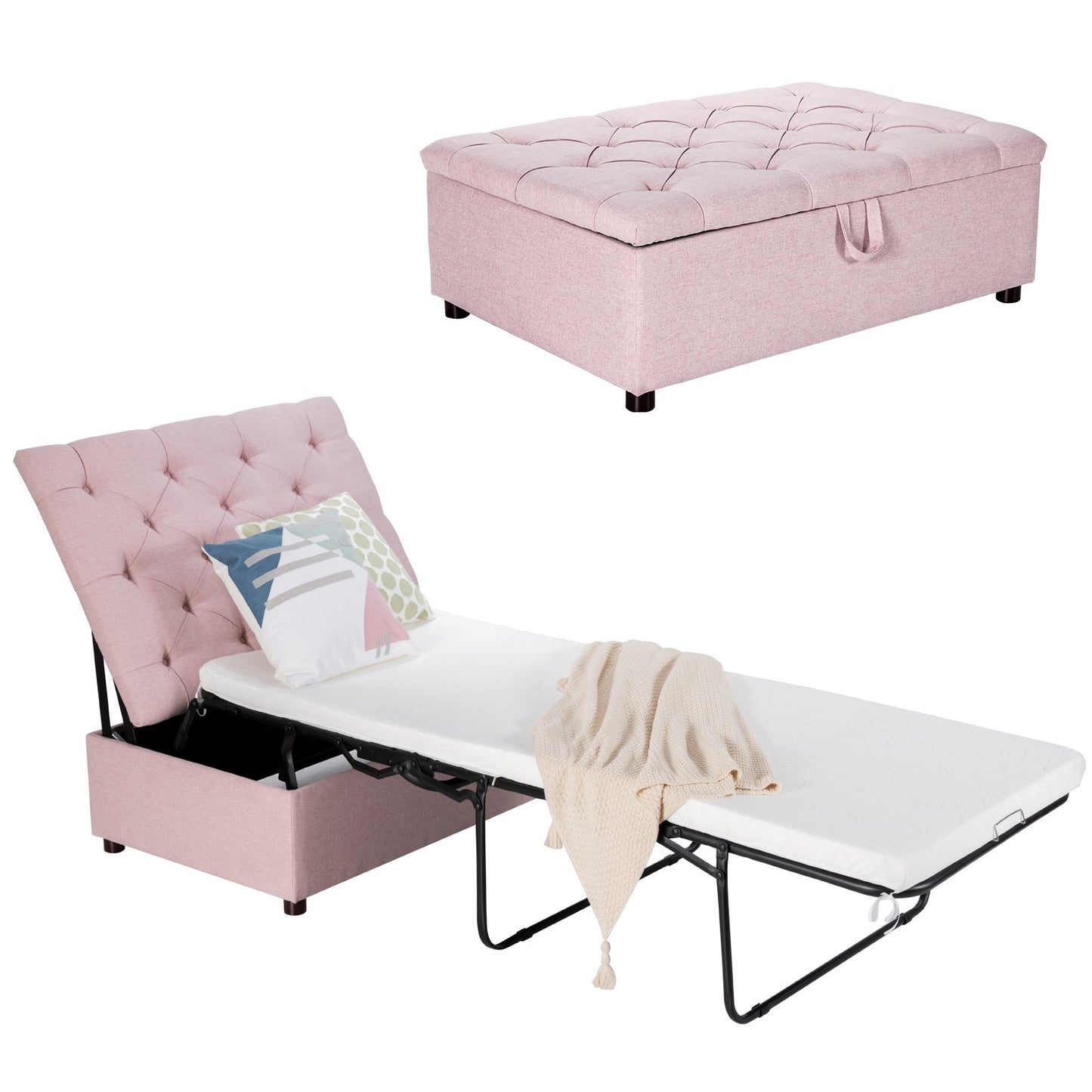 Folding Ottoman Sleeper Bed with Mattress for Guest Bed and Office Nap-Blue