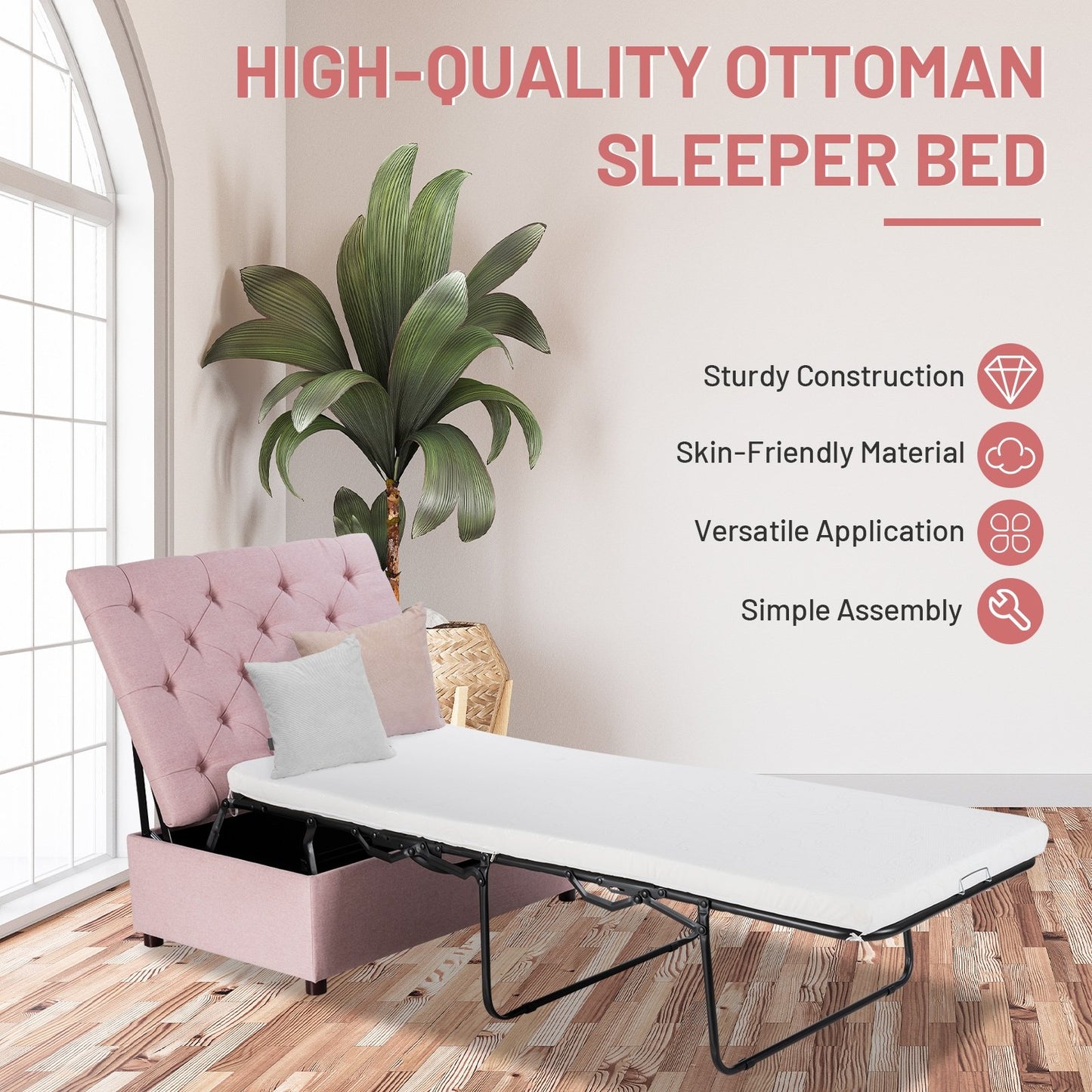 Folding Ottoman Sleeper Bed with Mattress for Guest Bed and Office Nap-Blue