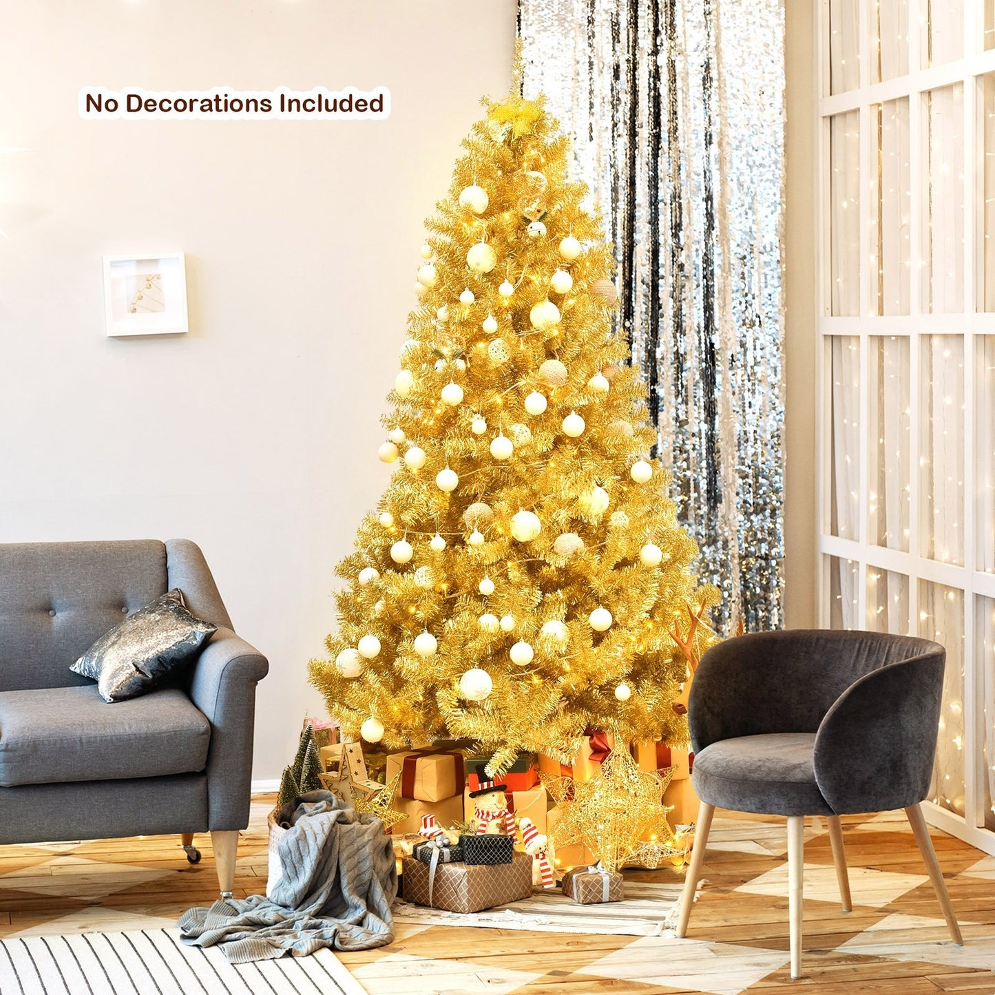 6/7.5 Feet Artificial Tinsel Christmas Tree Hinged with Foldable Stand-7.5 ft