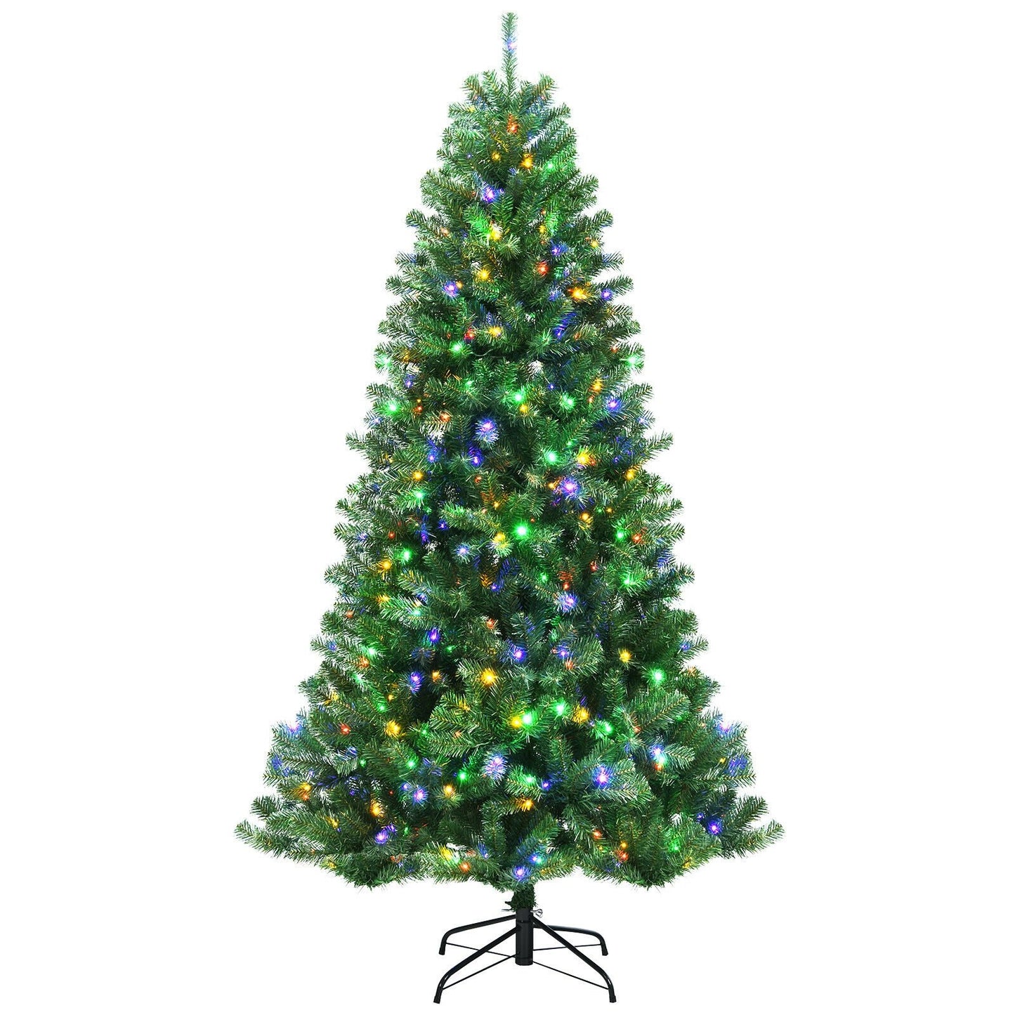 Artificial Hinged Christmas Tree with Remote-controlled Color-changing LED Lights-7'
