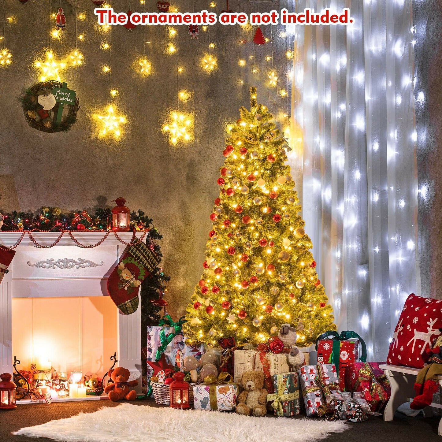 Artificial Hinged Christmas Tree with Remote-controlled Color-changing LED Lights-7'