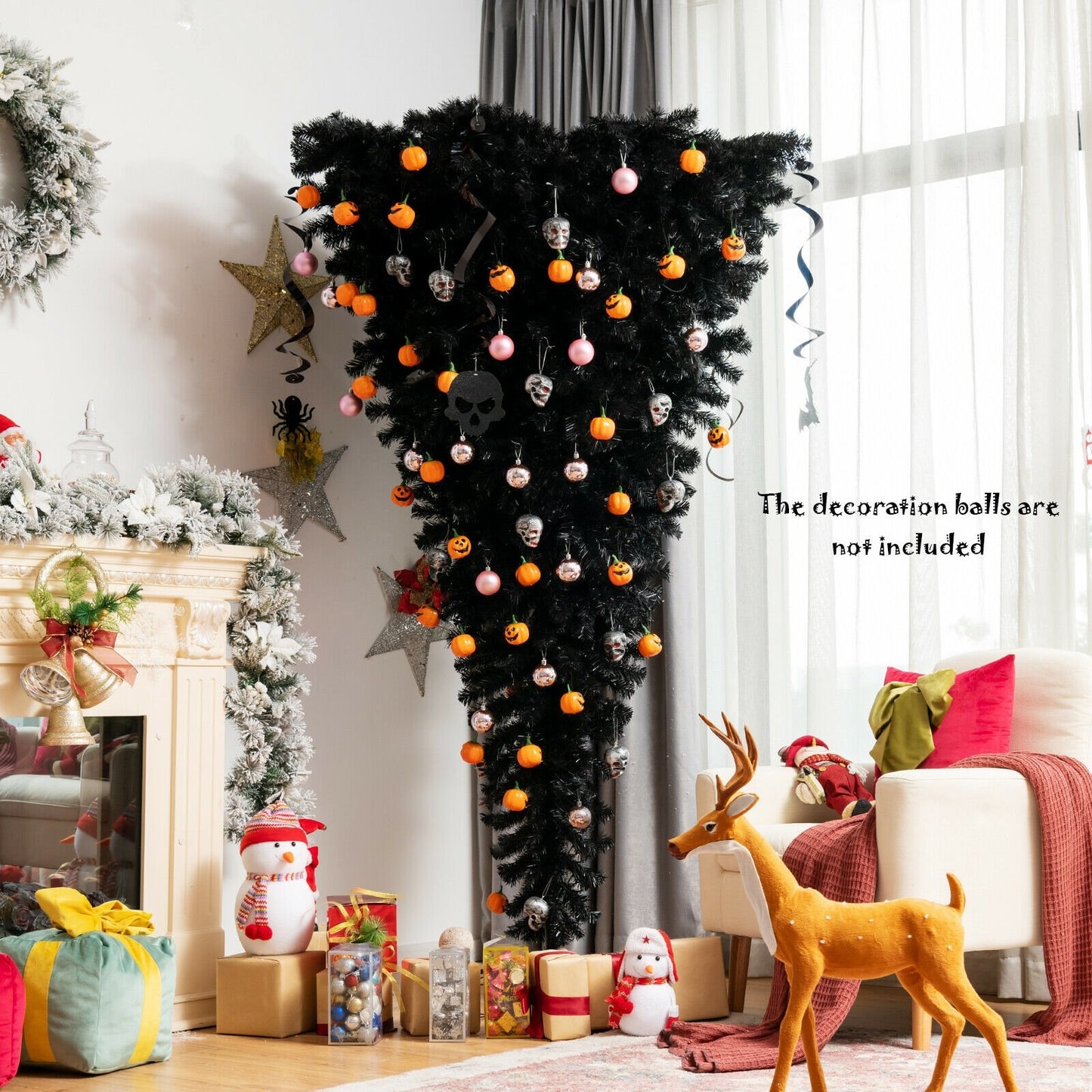 6 Feet Upside Down Artificial Christmas Tree with 270 Purple LED lights