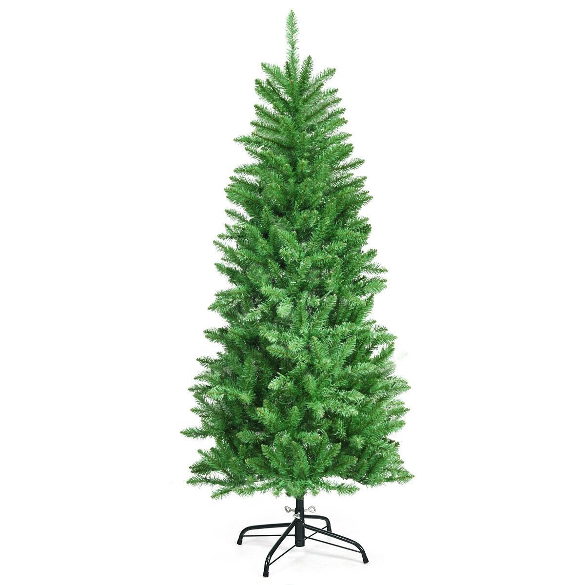 7 Feet PVC Hinged Pre-lit Artificial Fir Pencil Christmas Tree with 150 Lights-7 ft
