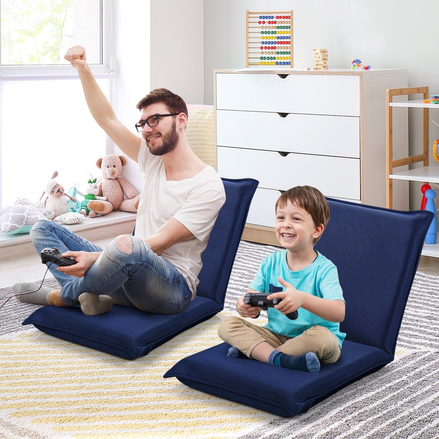 Adjustable 6 positions Folding Lazy Man Sofa Chair Floor Chair-Black