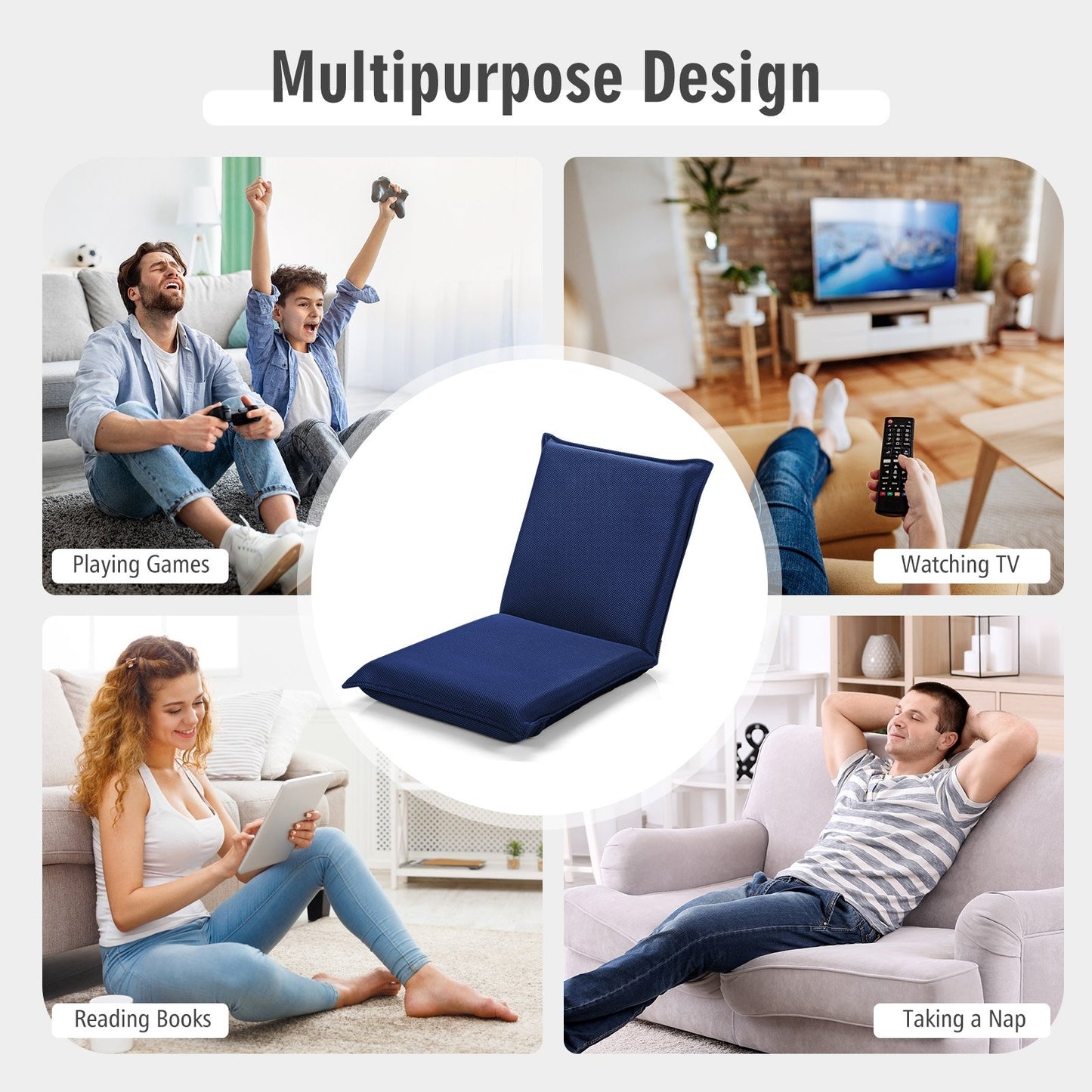 Adjustable 6 positions Folding Lazy Man Sofa Chair Floor Chair-Black