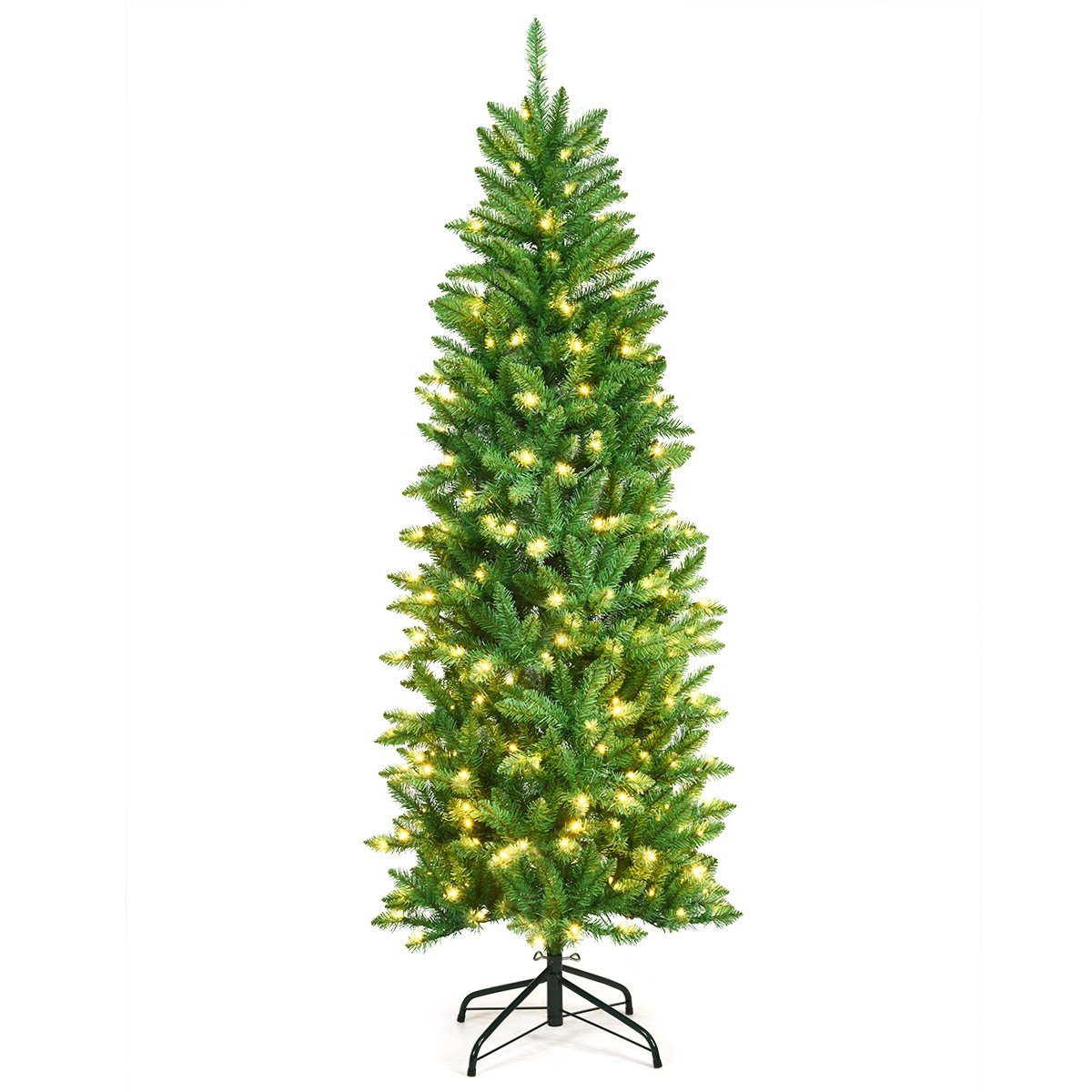 7 Feet PVC Hinged Pre-lit Artificial Fir Pencil Christmas Tree with 150 Lights-7 ft