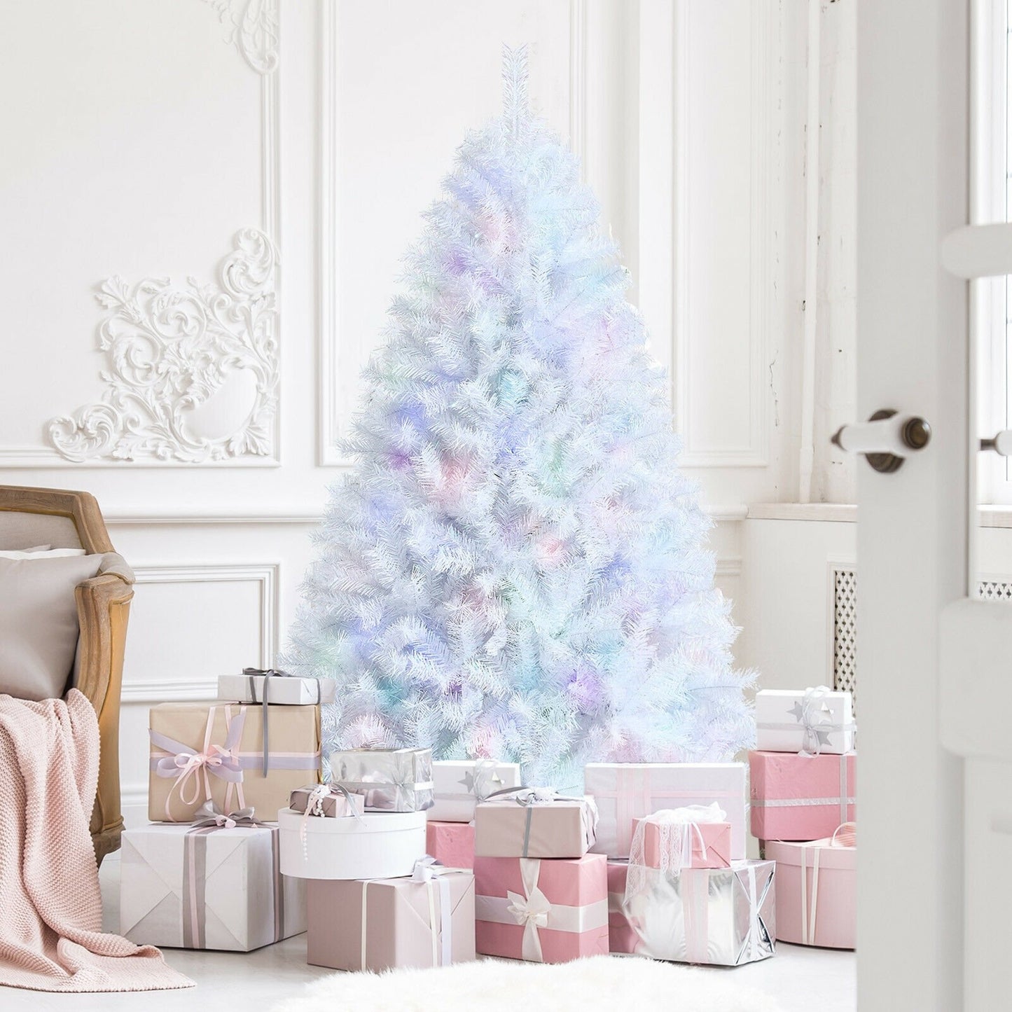 8 Feet Artificial Christmas Tree with 1636 Iridescent Branch Tips