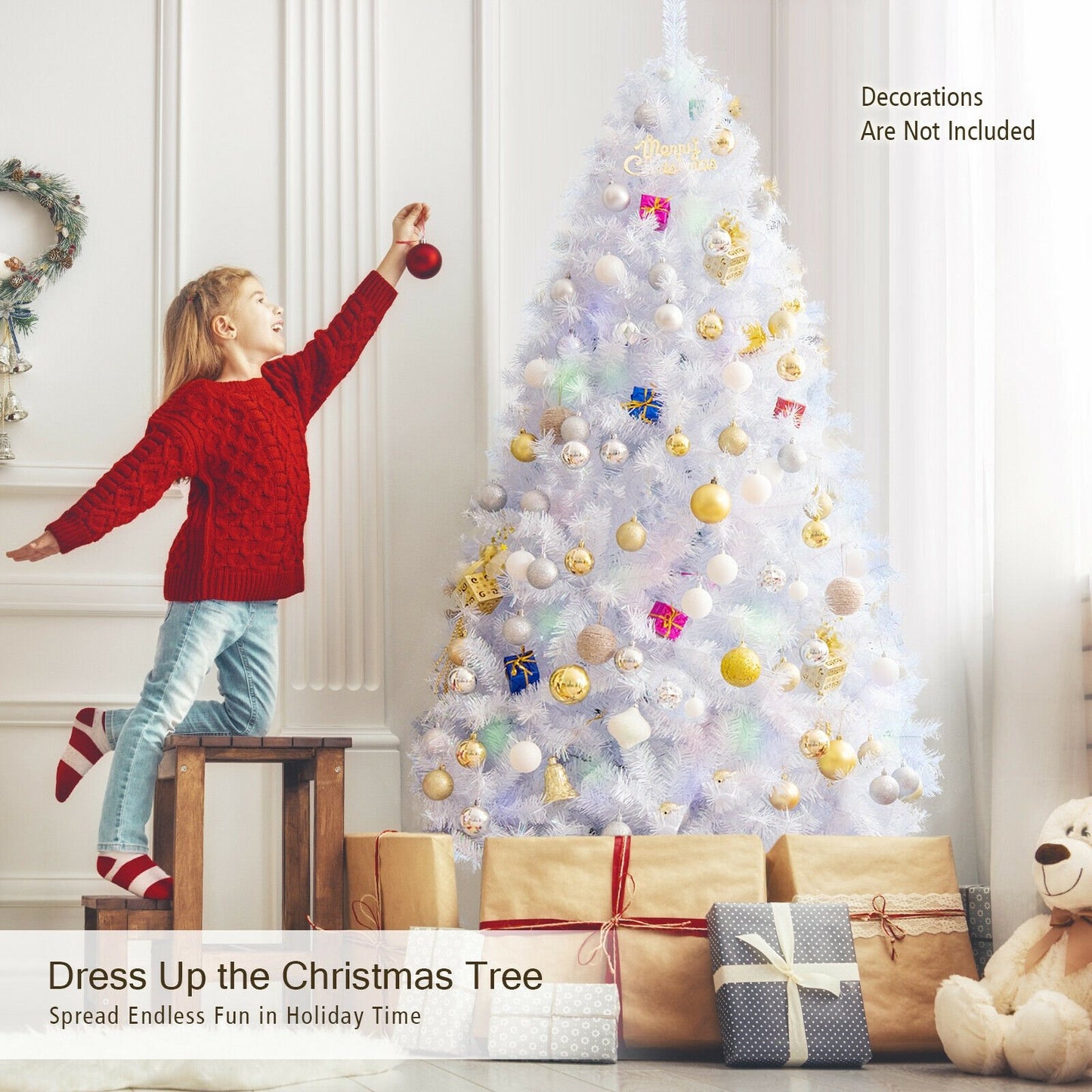 8 Feet Artificial Christmas Tree with 1636 Iridescent Branch Tips