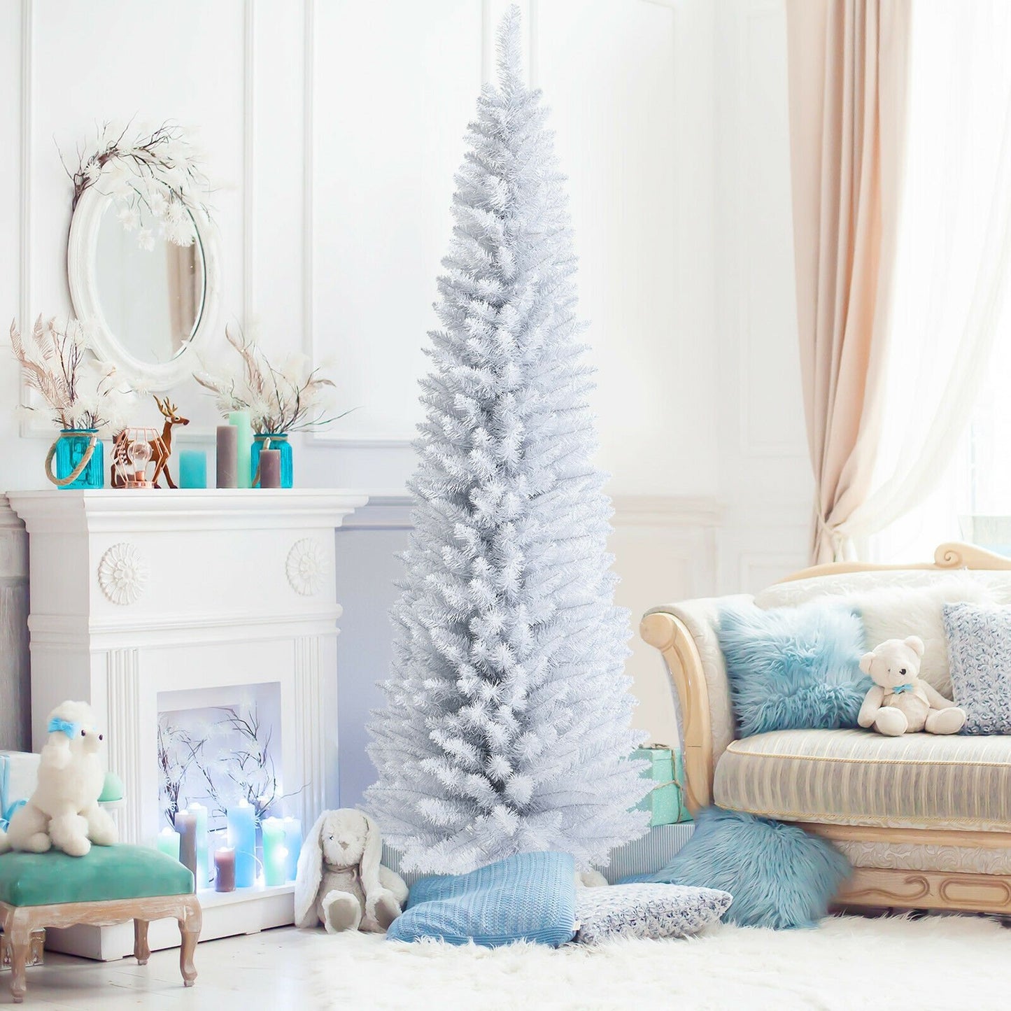 Slim Artificial Christmas Pencil Tree with PVC Needles and Folding Metal Stand-5'