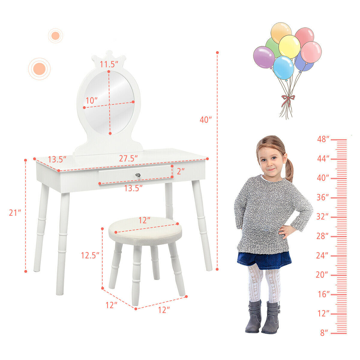 Vanity Makeup Table & Chair Set Make Up Stool-White