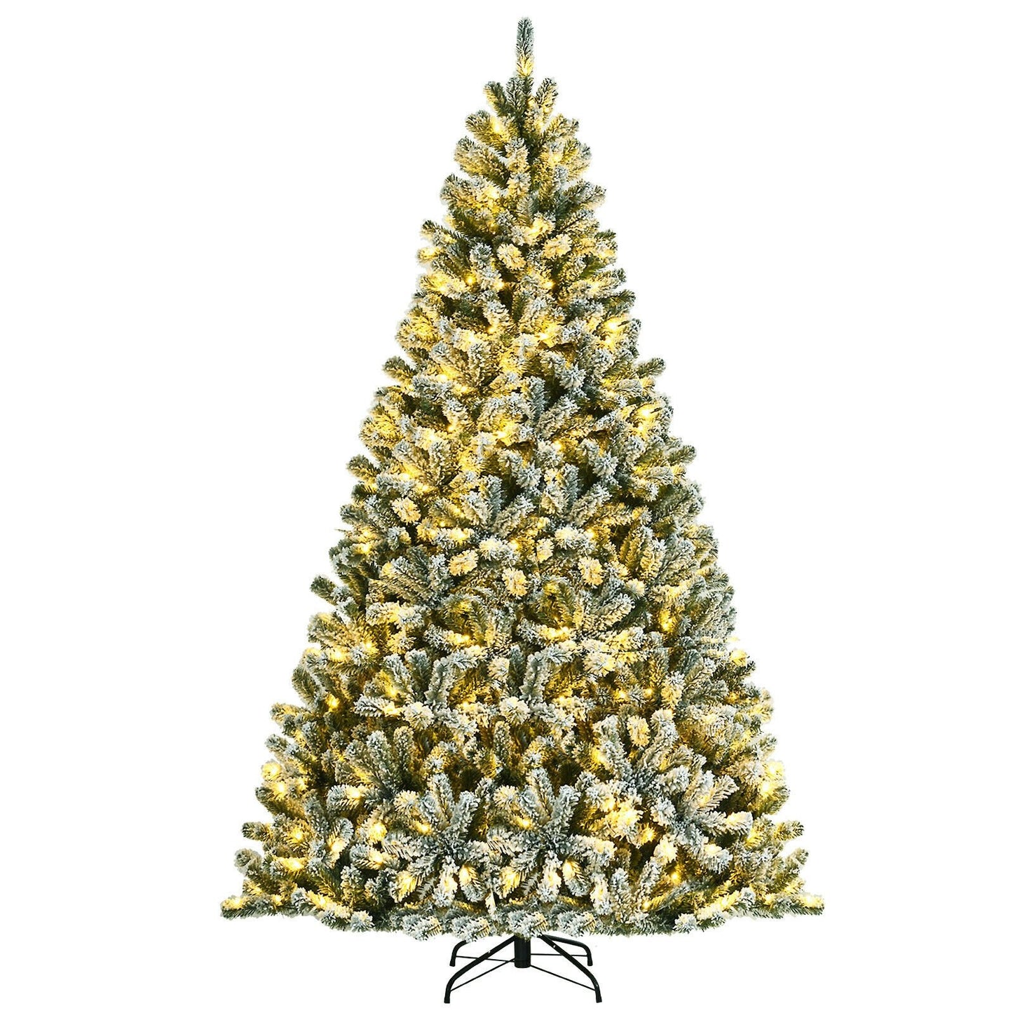 6 Feet Pre-lit Snow Flocked Hinged Christmas Tree with 928 Tips and Metal Stand-6 ft