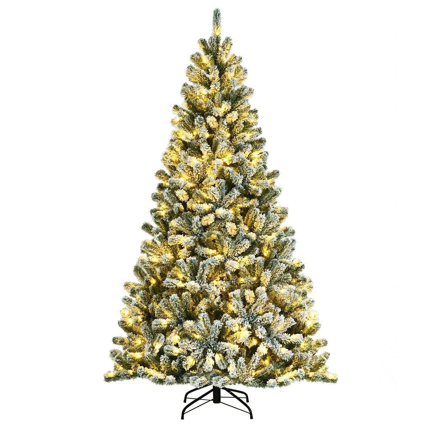 6 Feet Pre-lit Snow Flocked Hinged Christmas Tree with 928 Tips and Metal Stand-6 ft