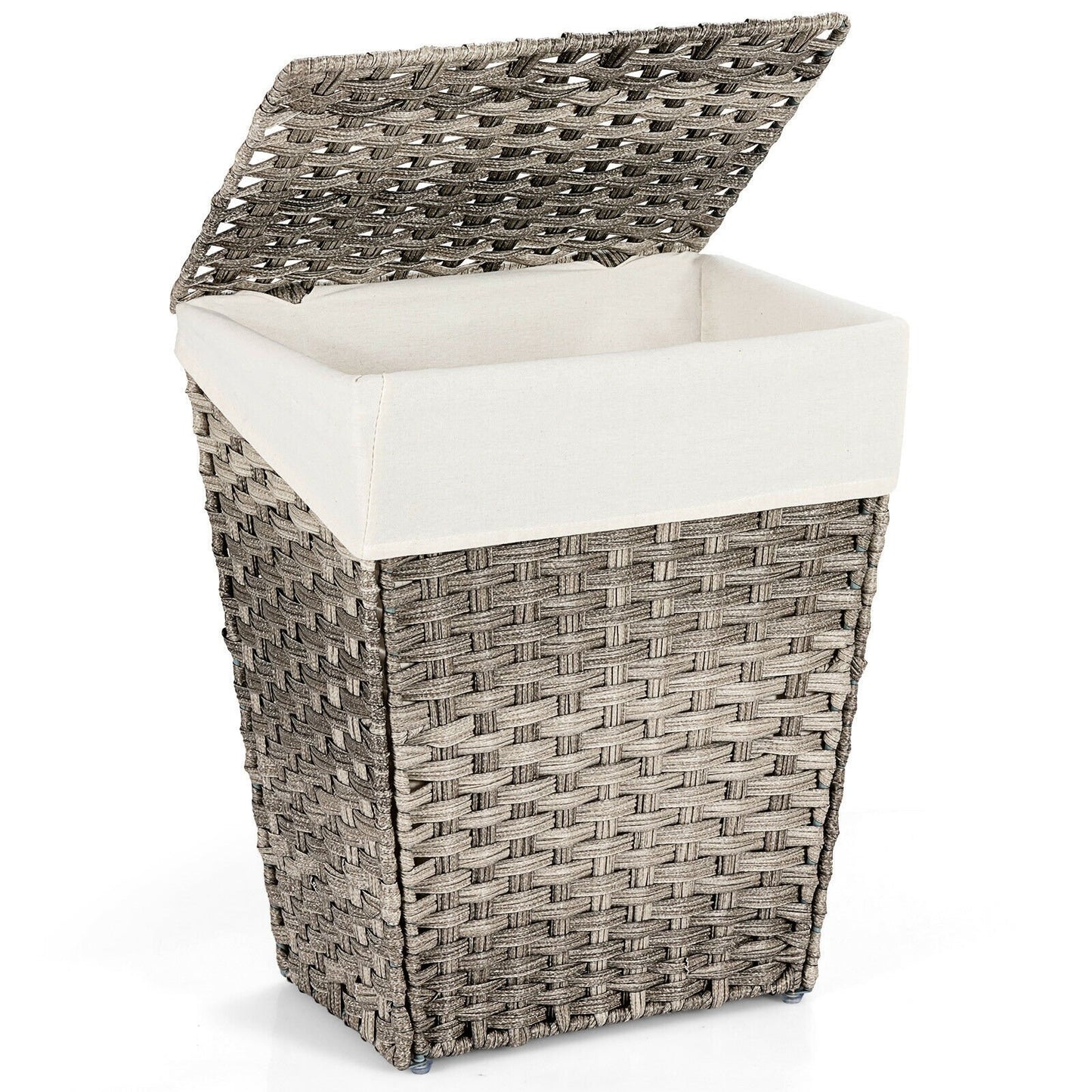 Foldable Handwoven Laundry Hamper with Removable Liner-Brown