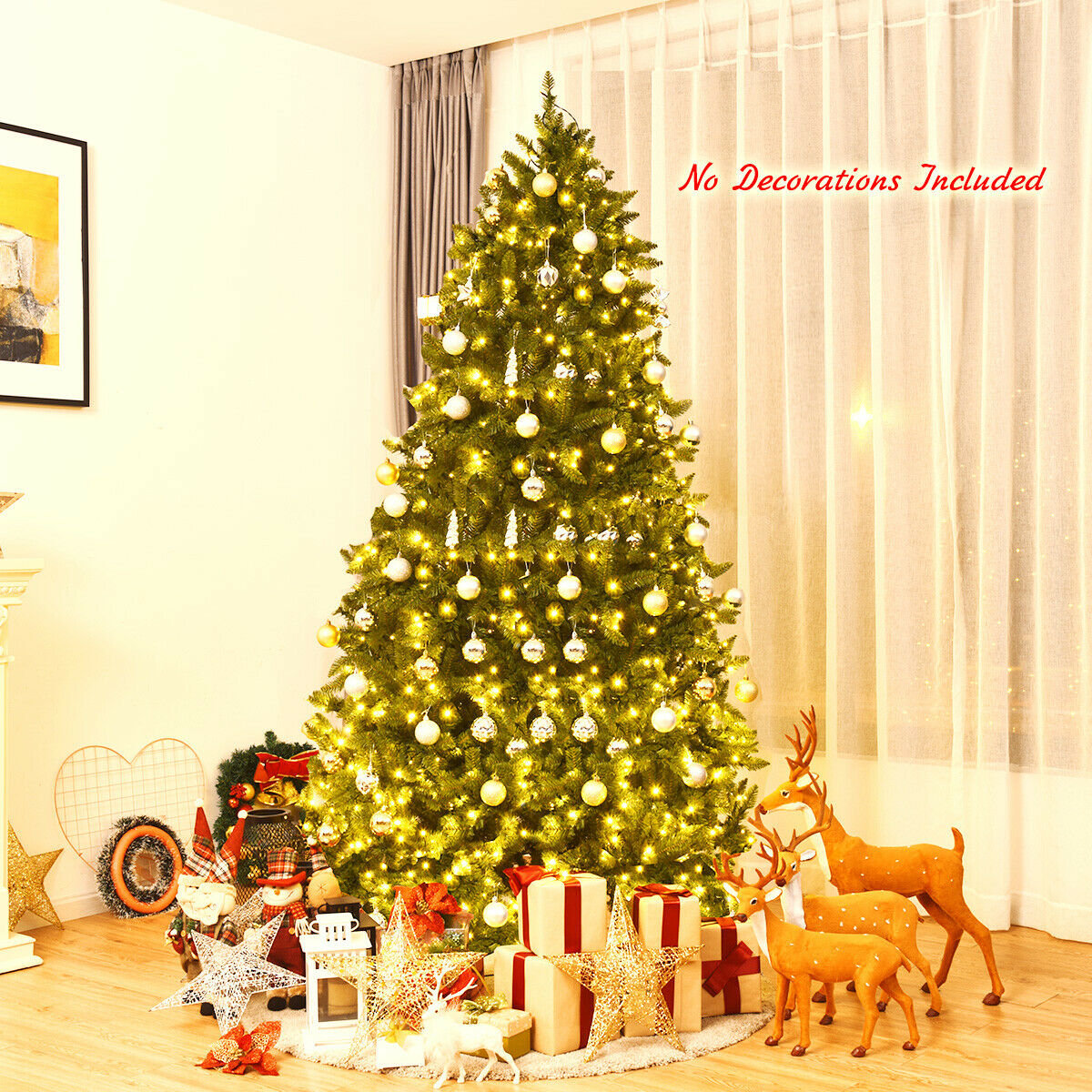 7.5 Feet Artificial Fir Christmas Tree with LED Lights and 1968 Branch Tips