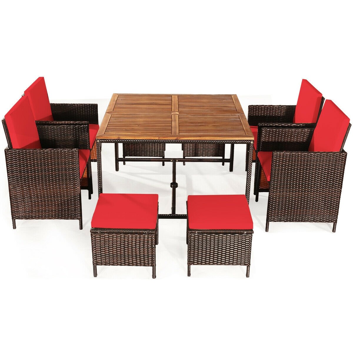 9 Pieces Patio Rattan Dining Cushioned Chairs Set-Black