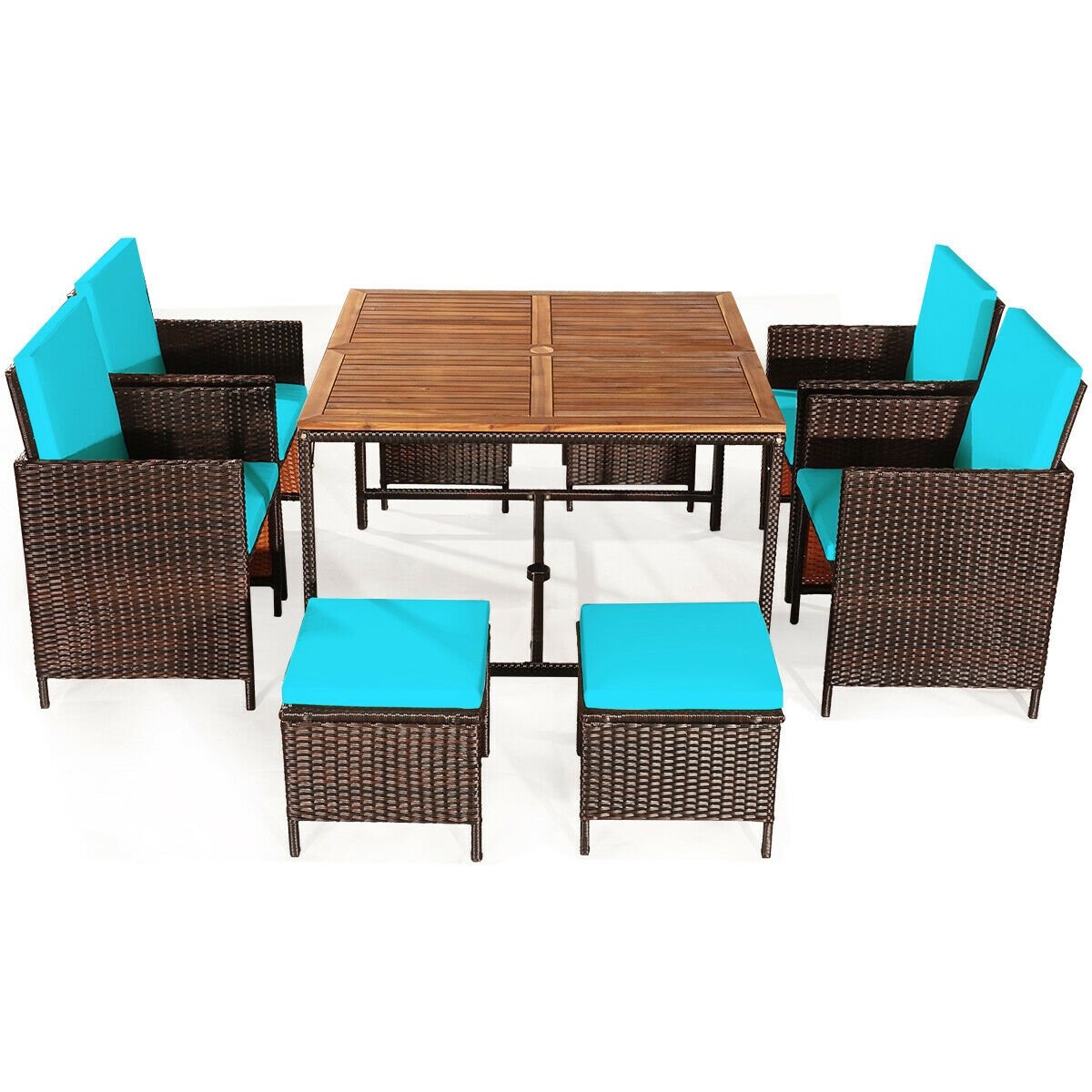 9 Pieces Patio Rattan Dining Cushioned Chairs Set-Black