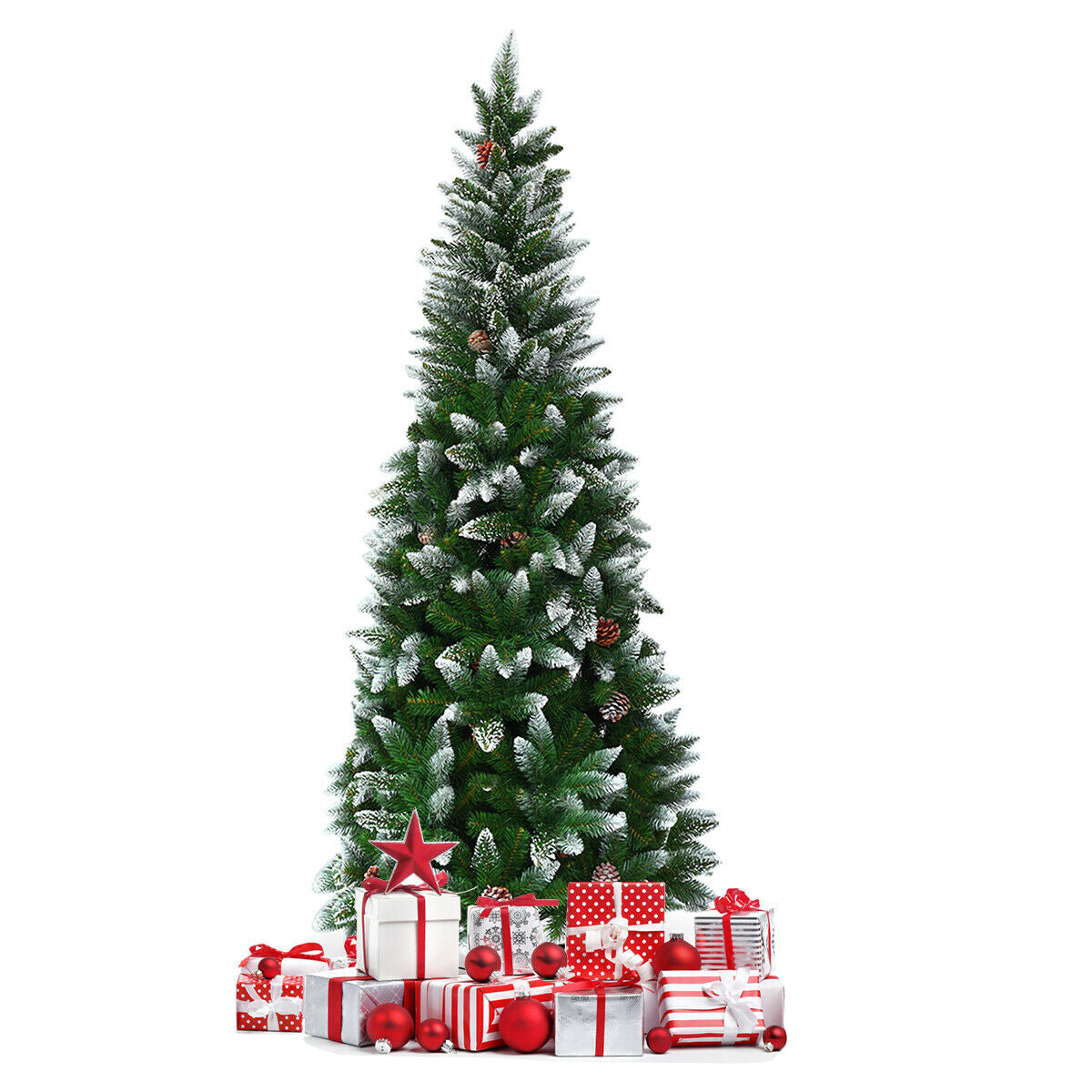 5 / 6 / 7.5 Feet Artificial Pencil Christmas Tree with Pine Cones