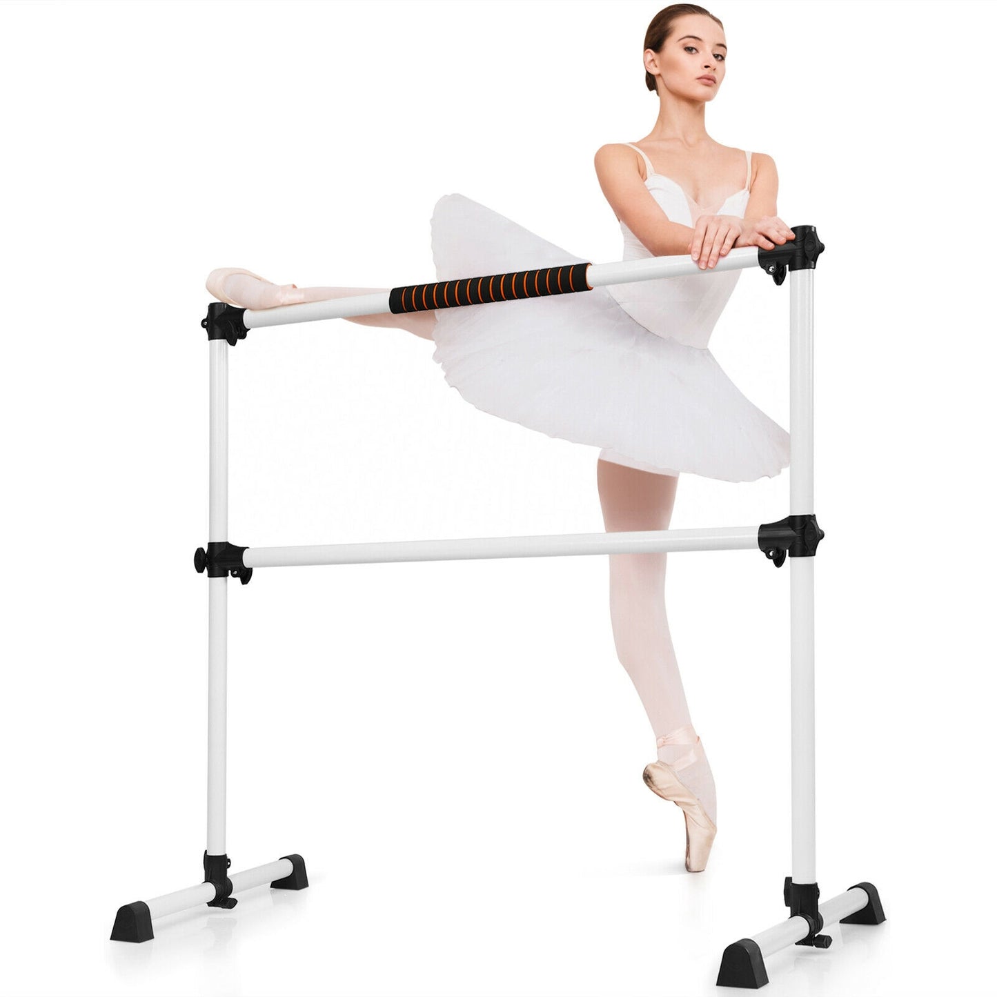 4 Feet Portable Freestanding Stable Construction Pilates Ballet Barre with Double Dance Bar-Gray