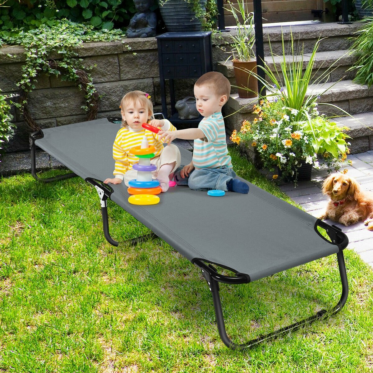 Outdoor Folding Camping Bed for Sleeping Hiking Travel-Blue