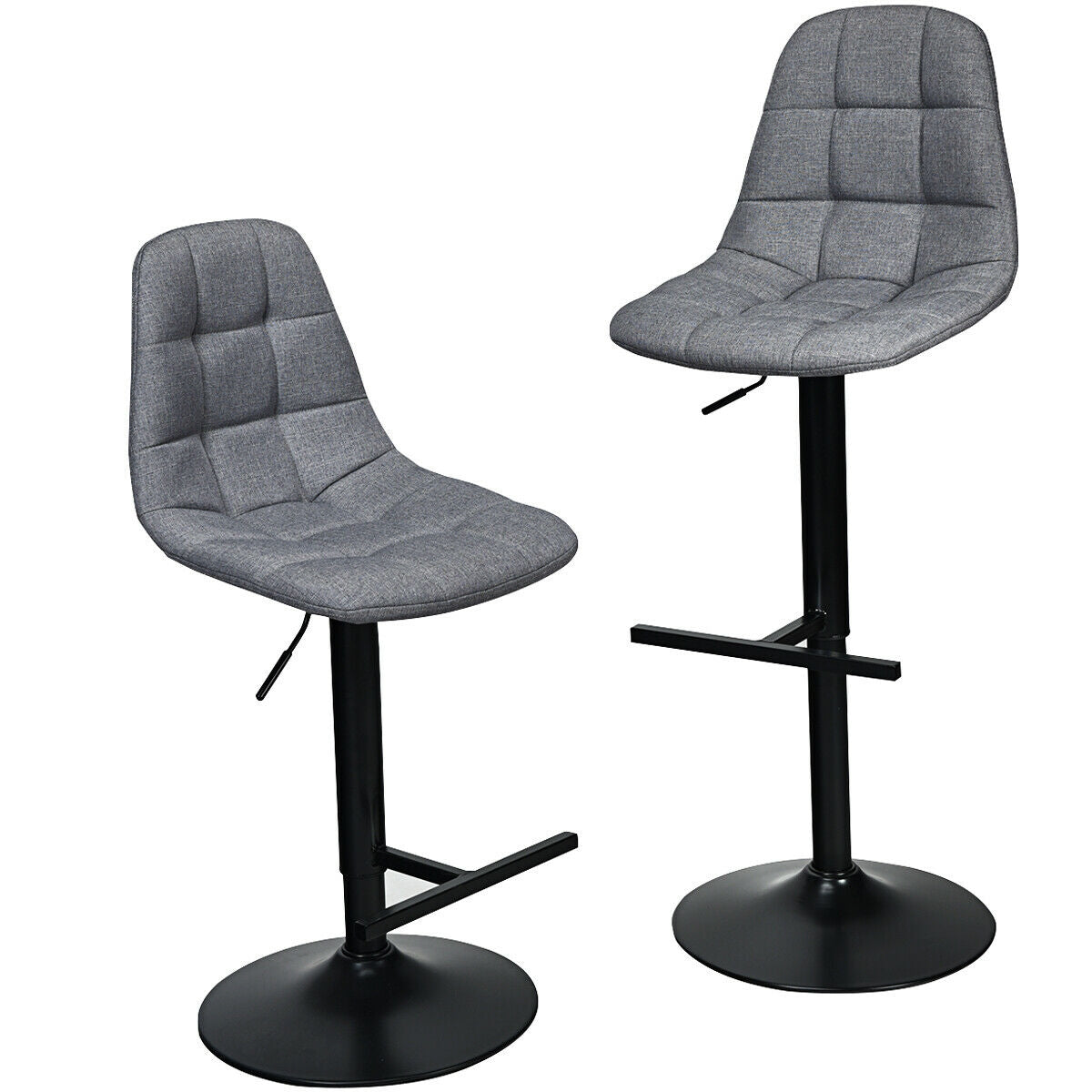 2 Pieces Adjustable Bar Stools Swivel Counter Height Linen Chairs-Gray