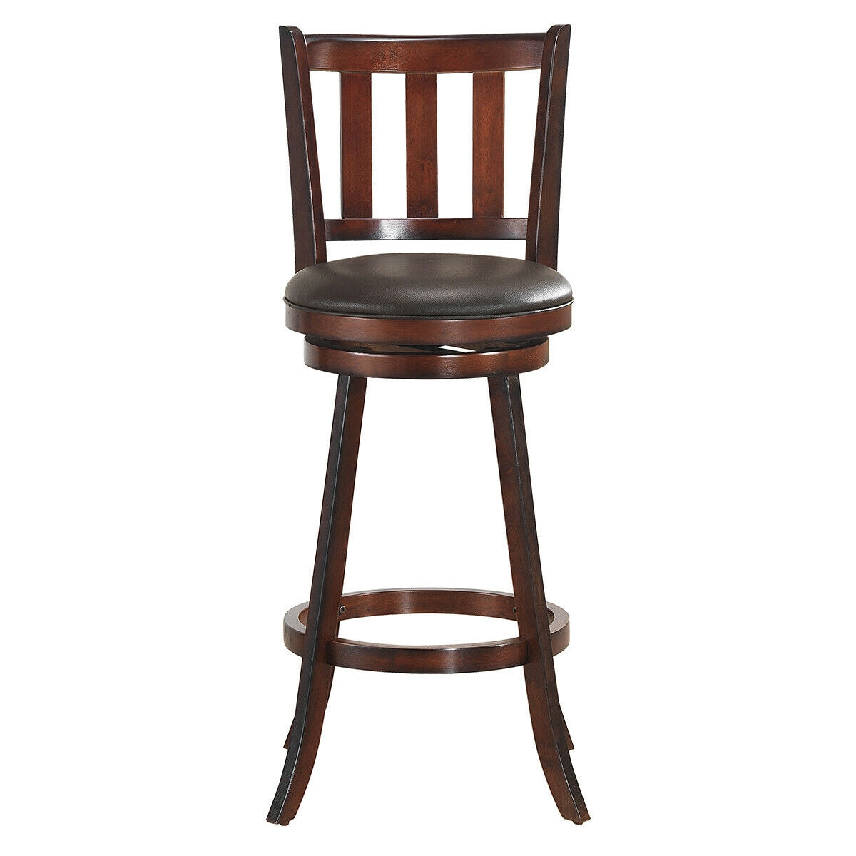 Set of 2 Wood Swivel Counter Height Dining Pub Bar Stools with PVC Cushioned Seat-29 Inch