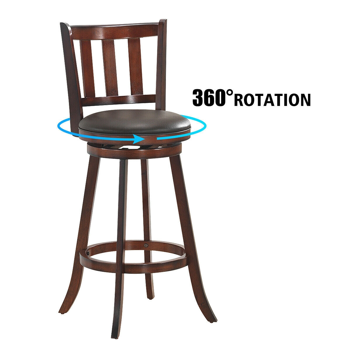 Set of 2 Wood Swivel Counter Height Dining Pub Bar Stools with PVC Cushioned Seat-29 Inch