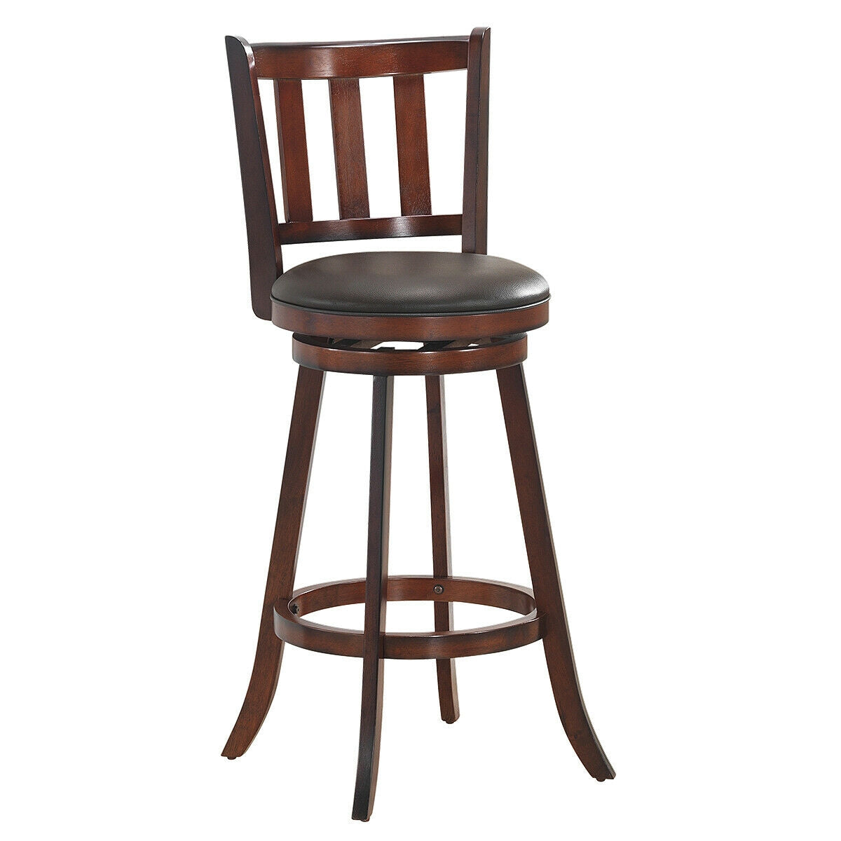 Set of 2 Wood Swivel Counter Height Dining Pub Bar Stools with PVC Cushioned Seat-29 Inch
