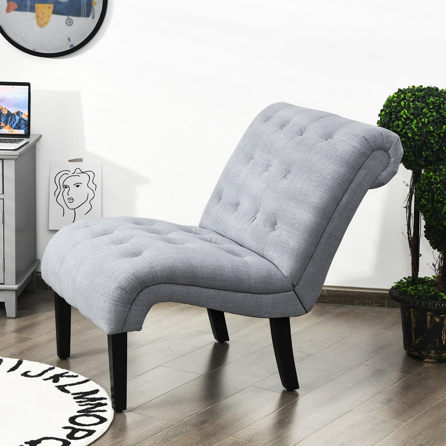 Cotton Linen Fabric Armless Accent Chair with Adjustable Foot Pads-Beige