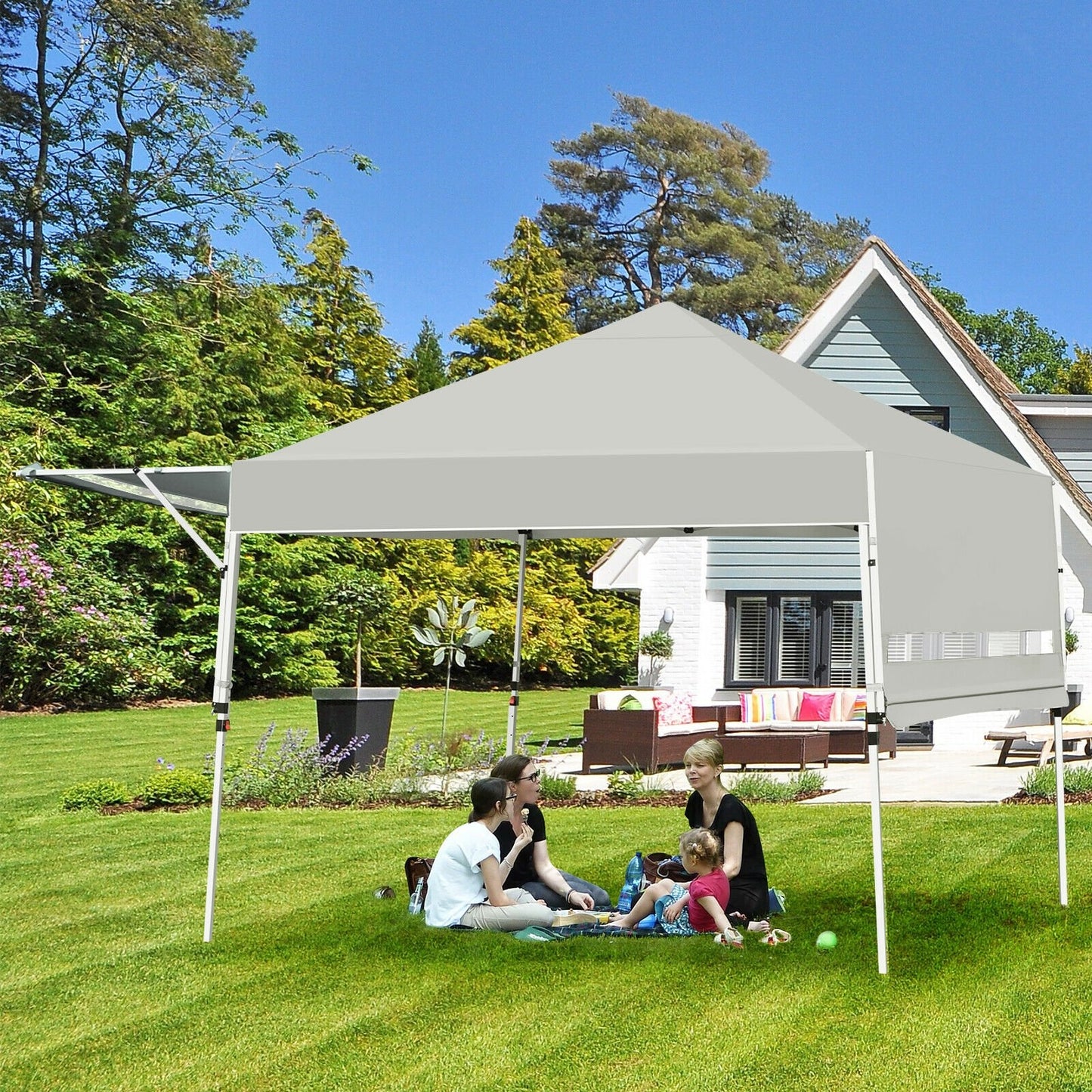 17 Feet x 10 Feet Foldable Pop Up Canopy with Adjustable Instant Sun Shelter-Blue