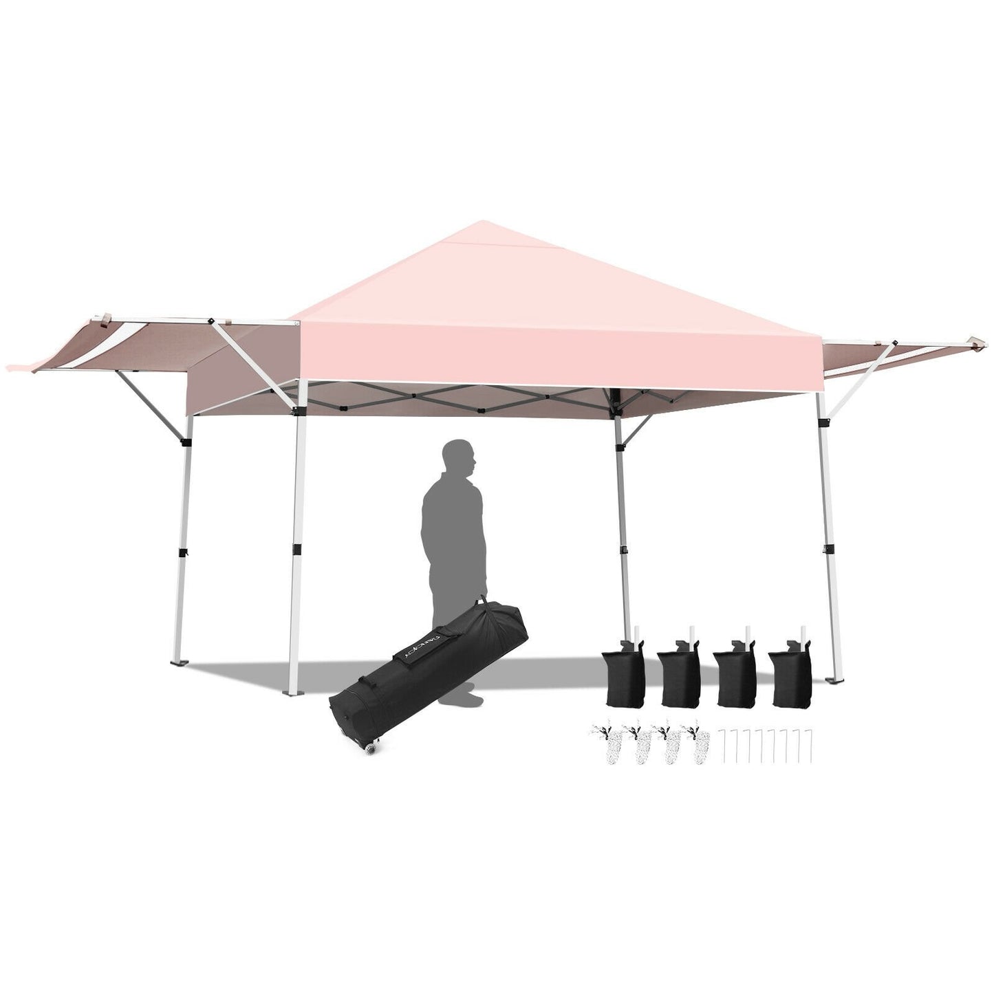 17 Feet x 10 Feet Foldable Pop Up Canopy with Adjustable Instant Sun Shelter-Blue