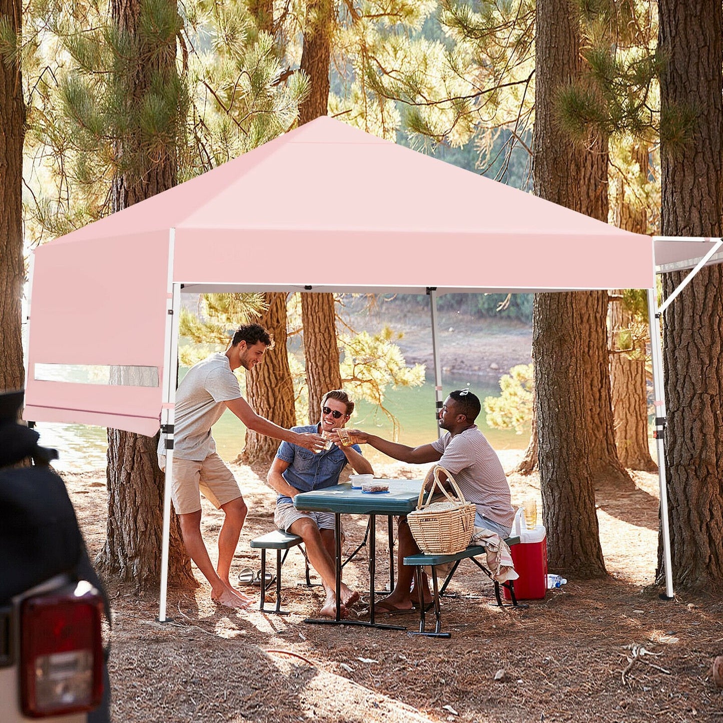 17 Feet x 10 Feet Foldable Pop Up Canopy with Adjustable Instant Sun Shelter-Blue