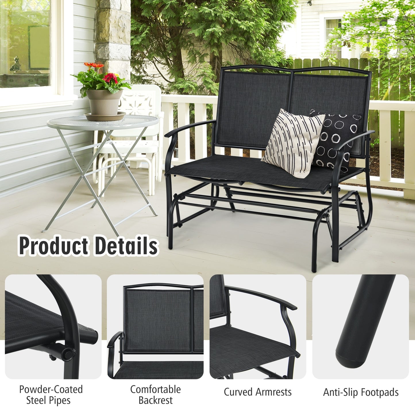 Iron Patio Rocking Chair for Outdoor Backyard and Lawn-Black